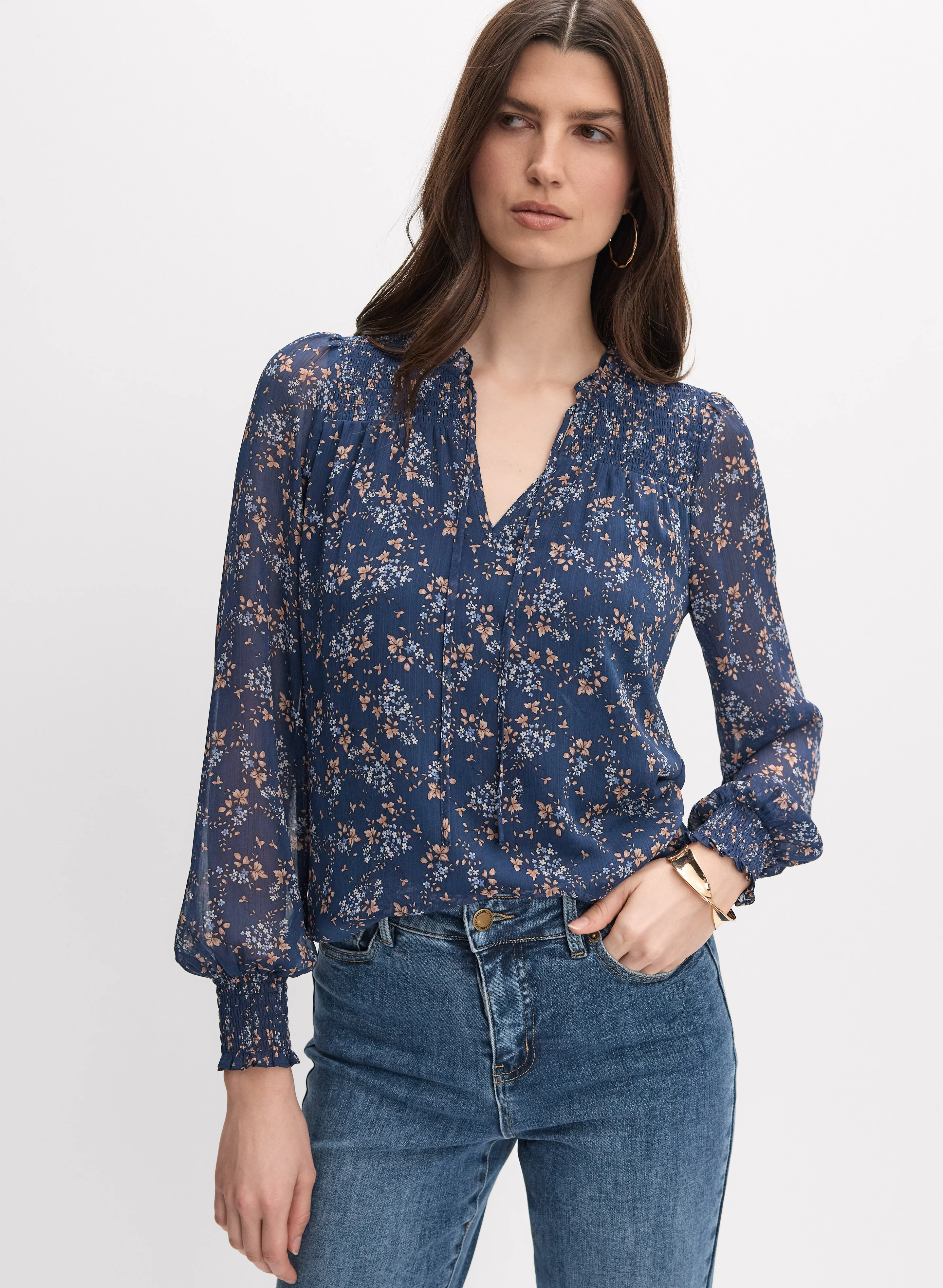 Floral Split Neck Blouse