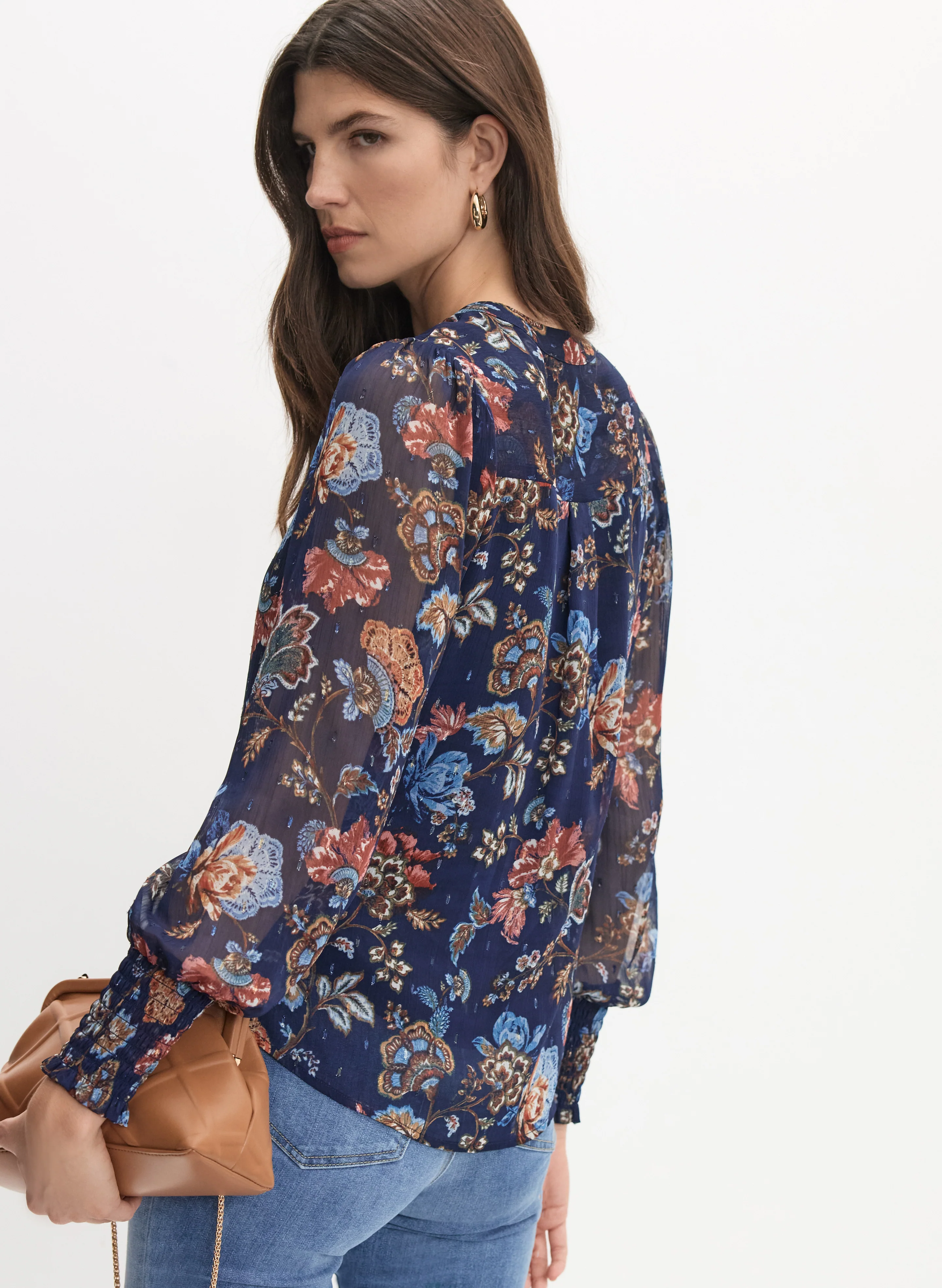 Floral Split Neck Blouse - Image 4