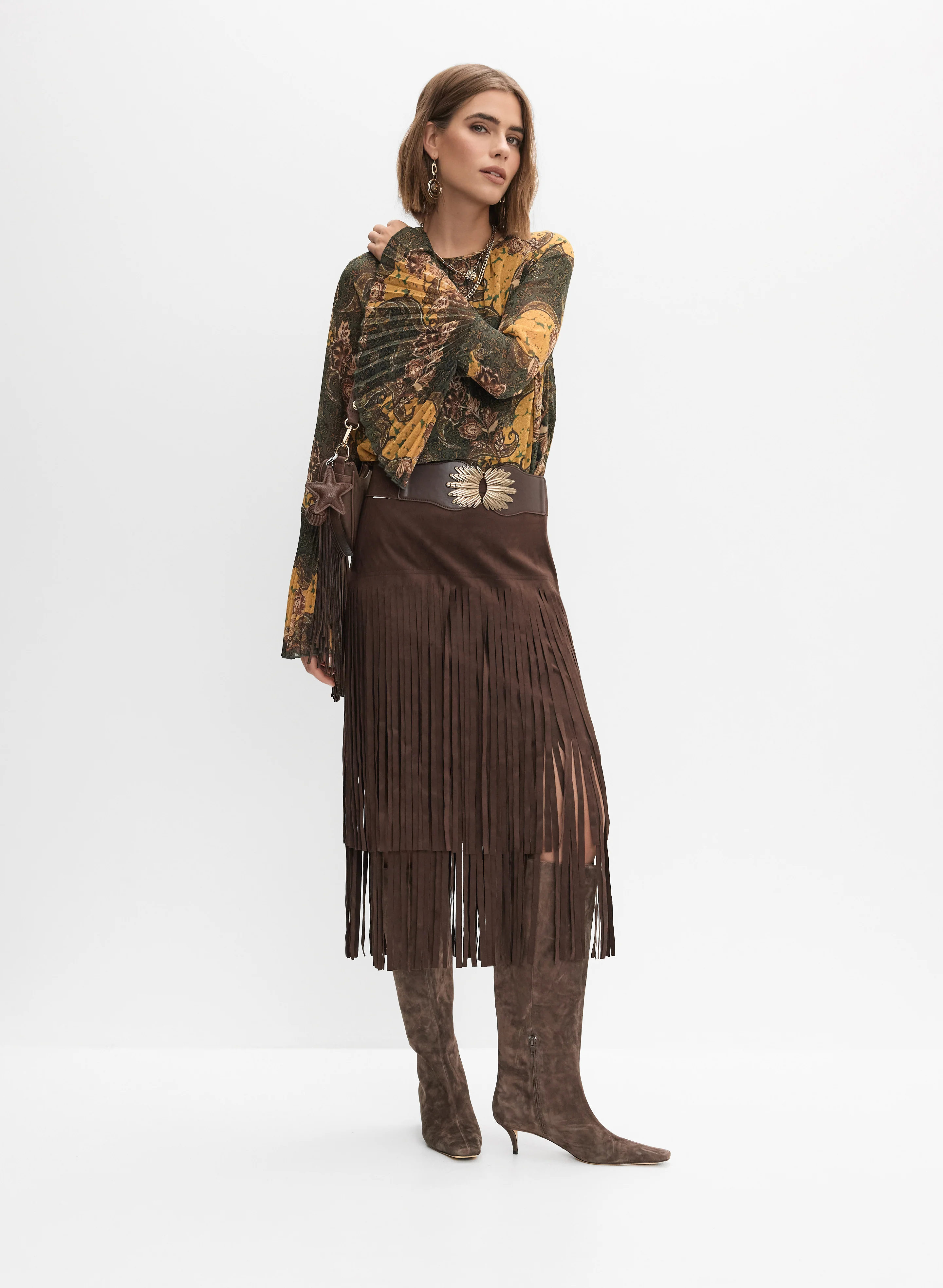 Fringed Faux-Suede Skirt - Image 3