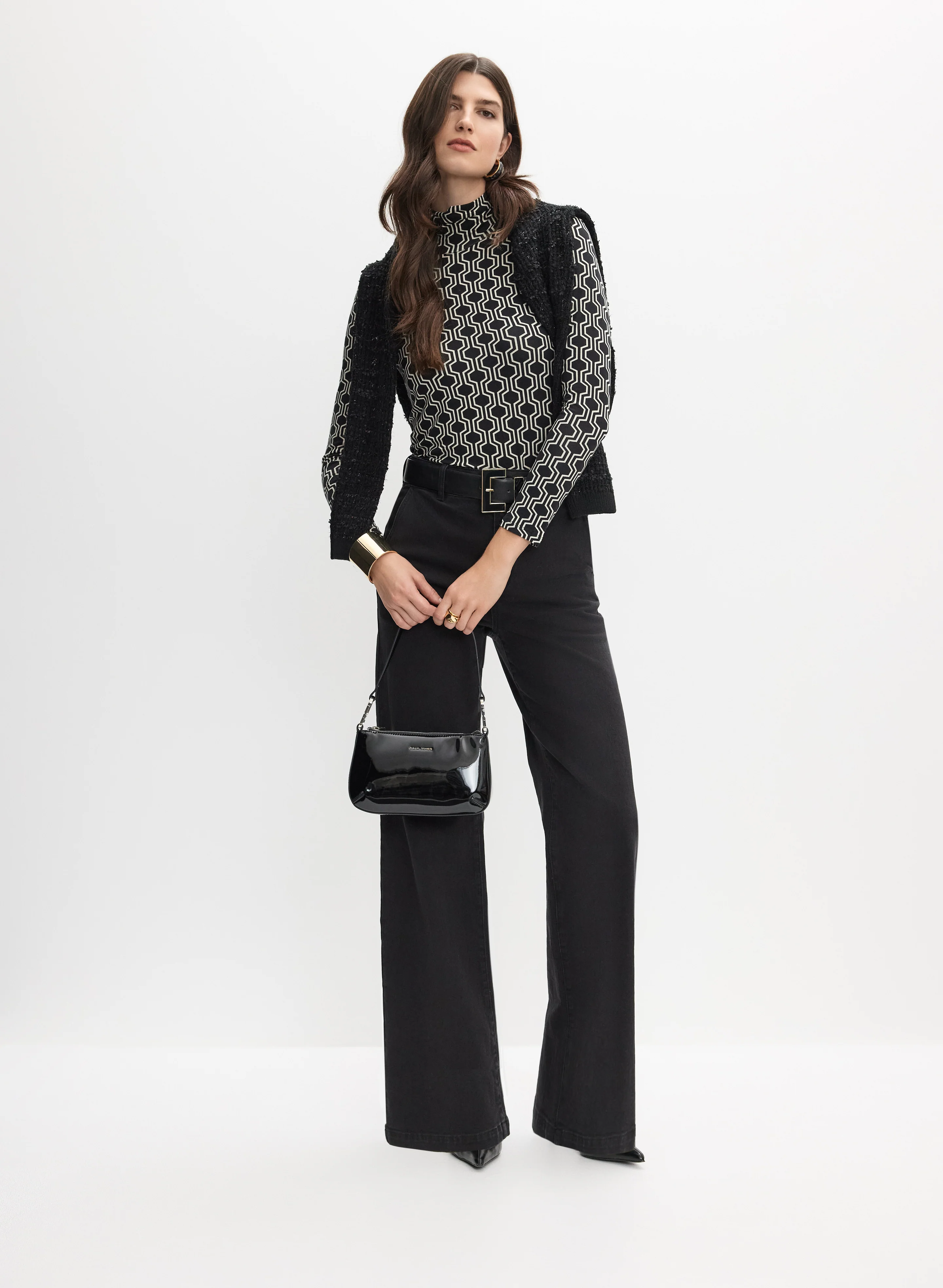 Geometric Turtleneck Top & Wide-Leg Jeans