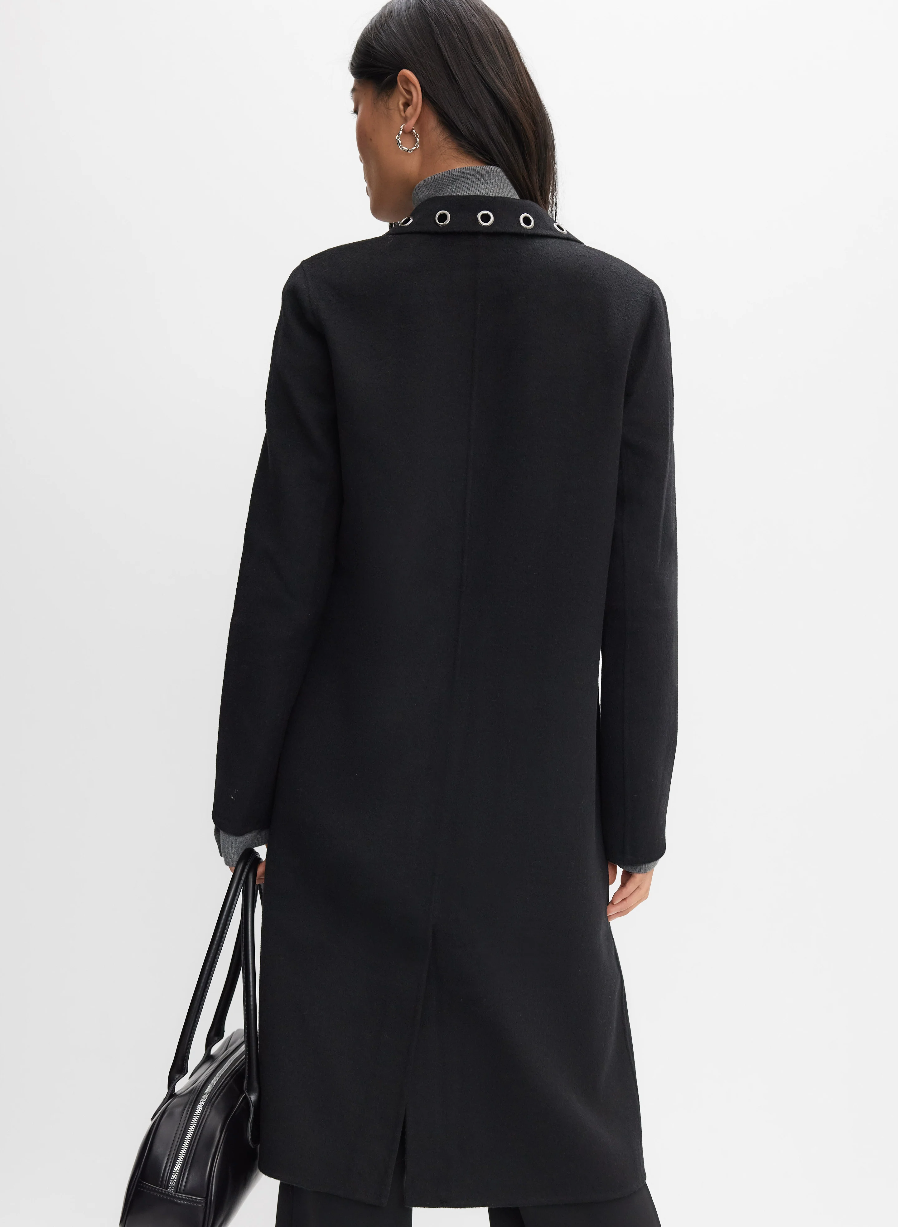 Grommet Detail Wool-Blend Coat - Image 3