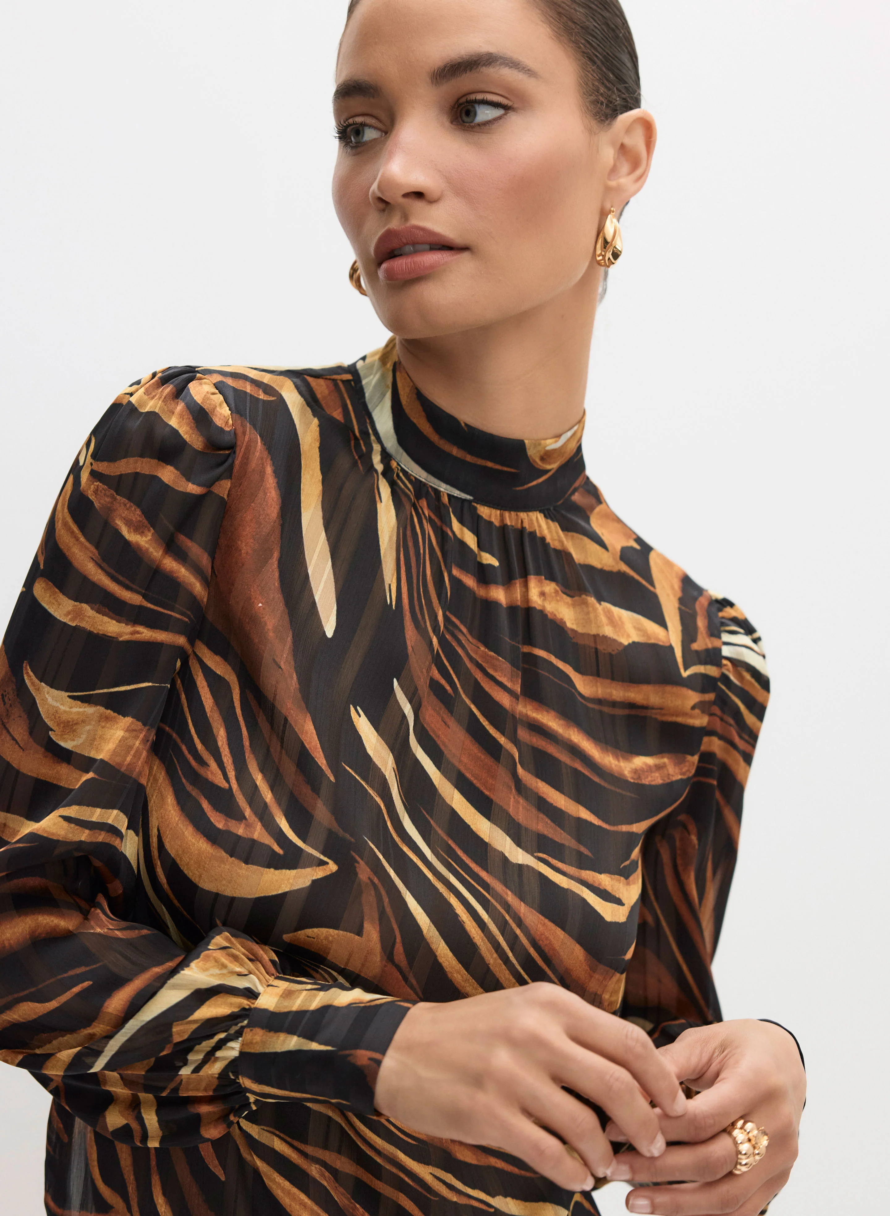 High Neck Animal Print Blouse - Image 2