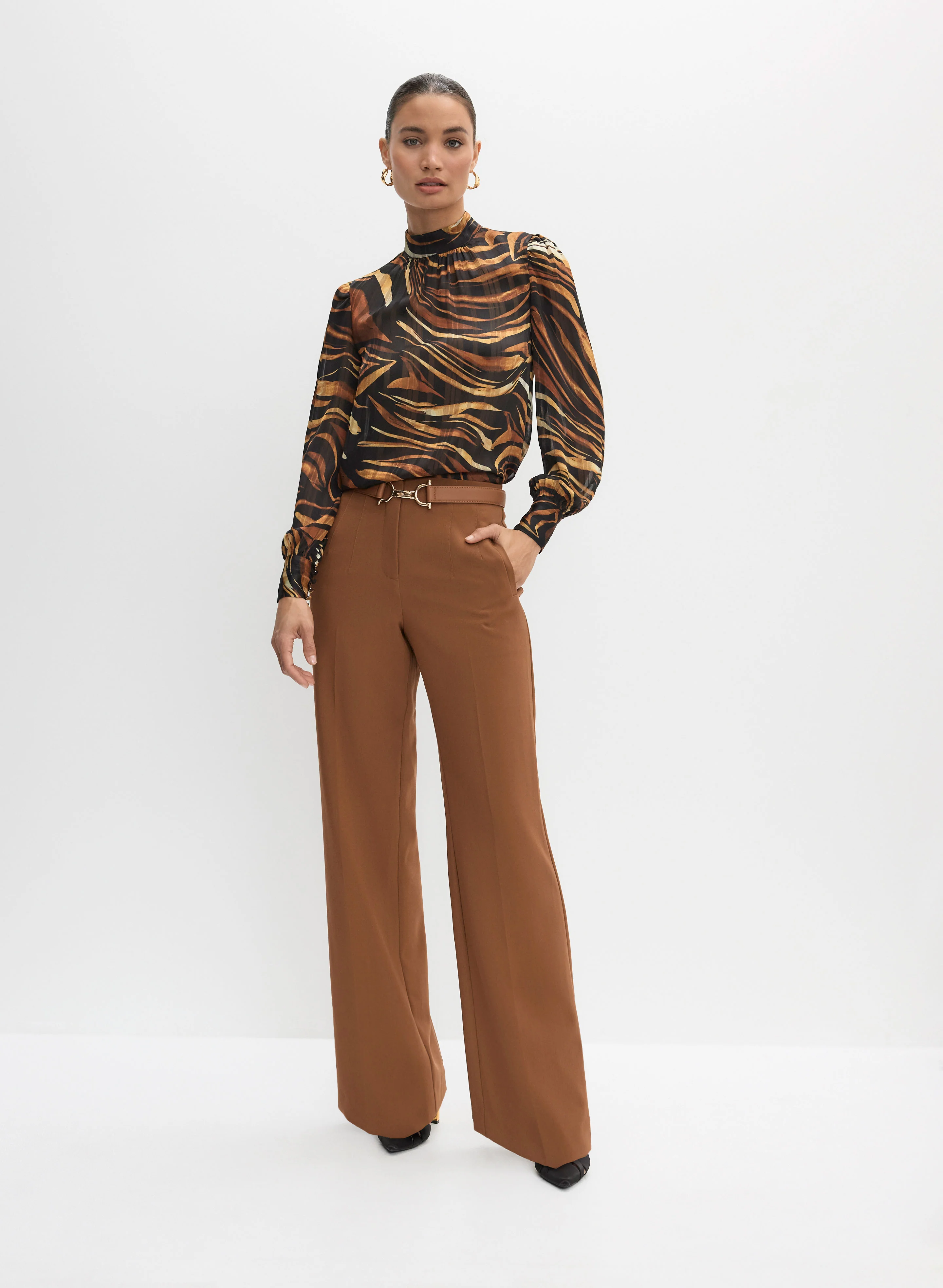 High Neck Animal Print Blouse - Image 8