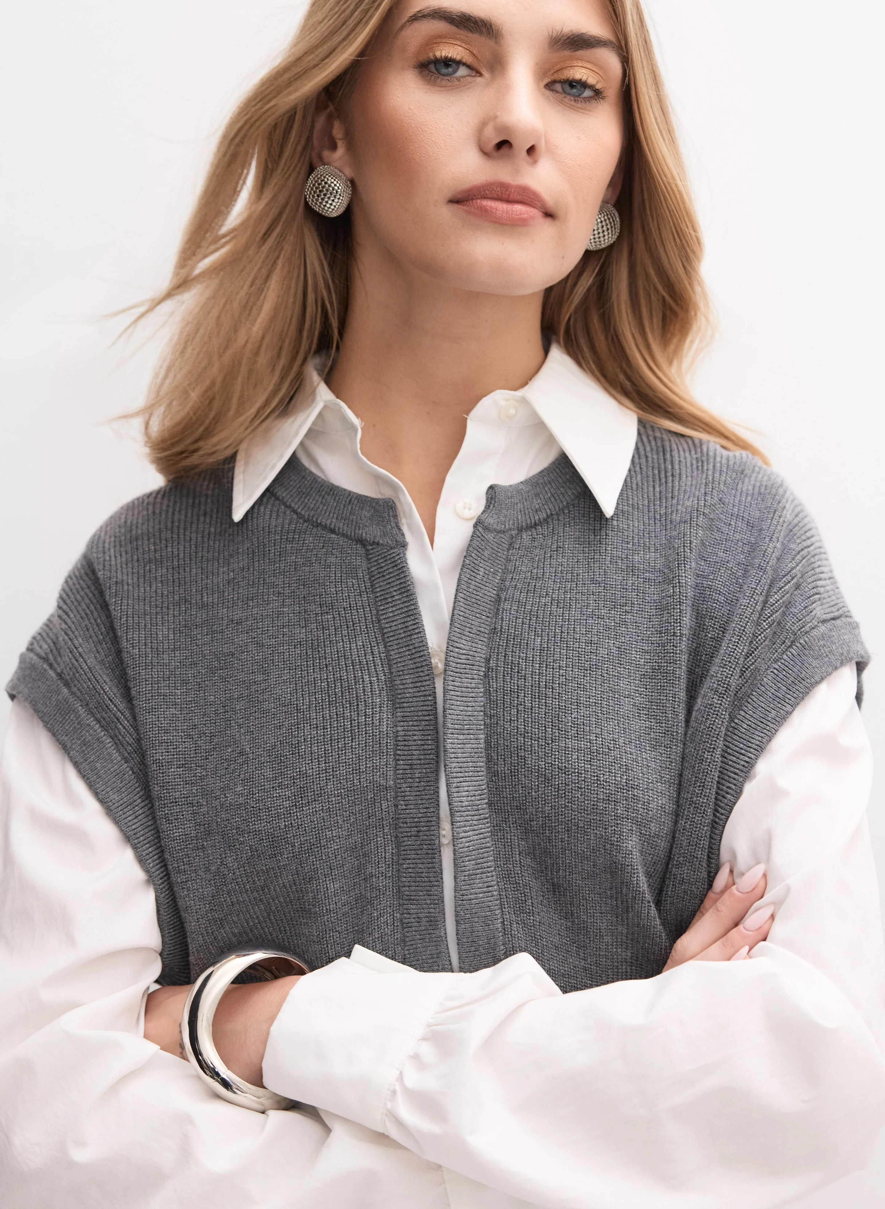 Illusion Knit & Blouse Top - Image 2
