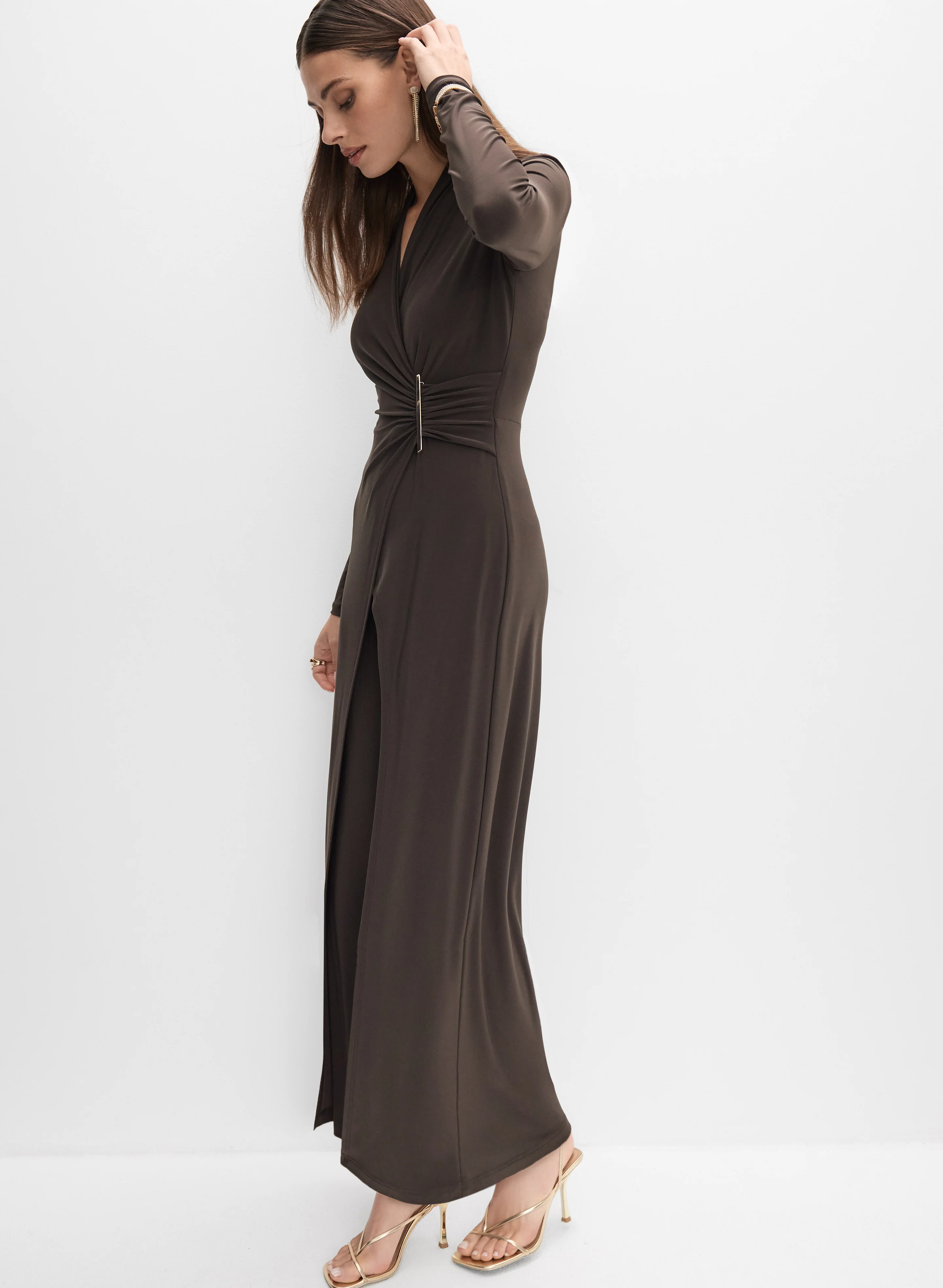 Joseph Ribkoff - Brooch Fastened Faux-Wrap Jumpsuit - Image 3