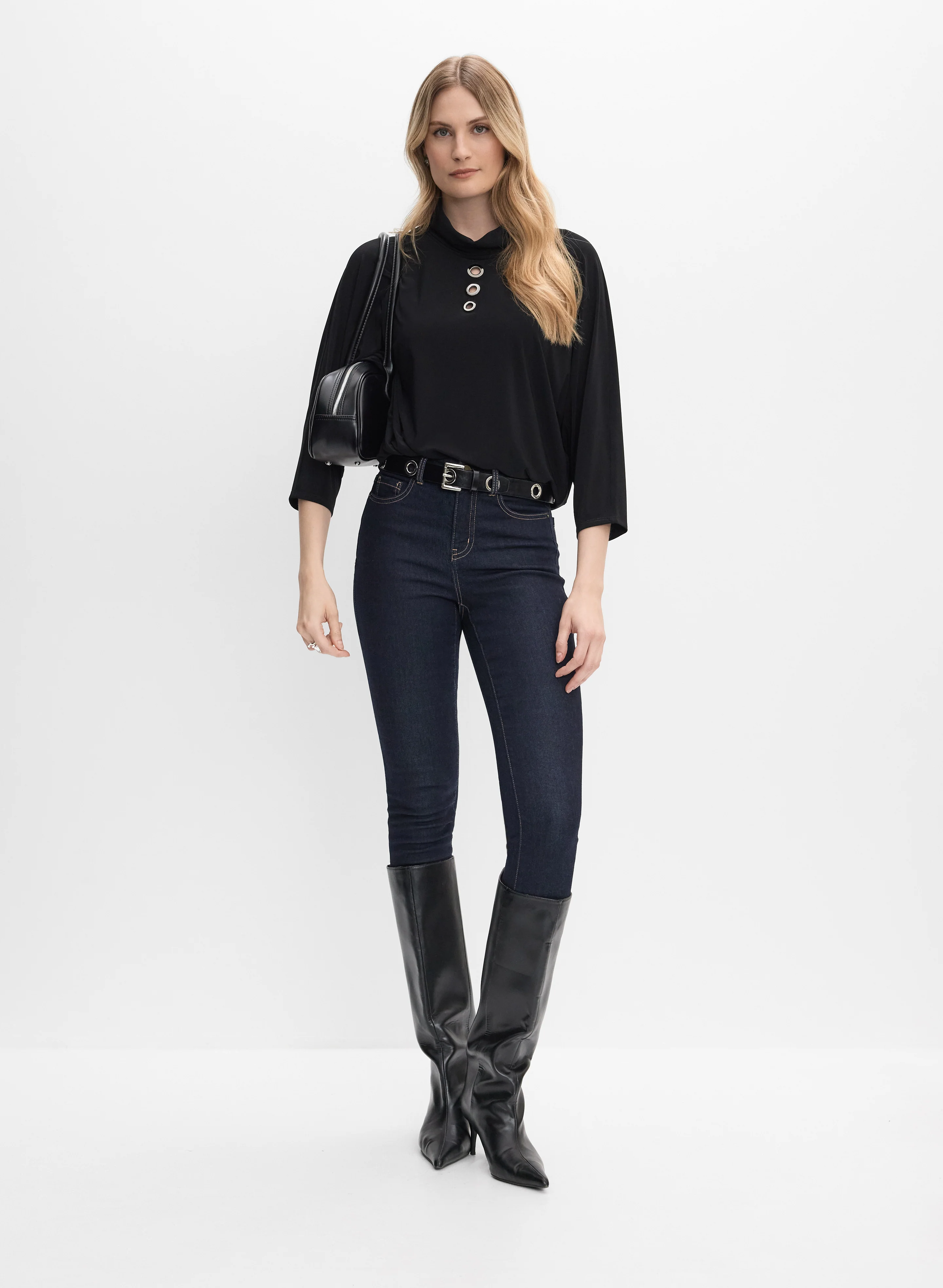 Joseph Ribkoff - Eyelet Mock Neck Top - Image 3