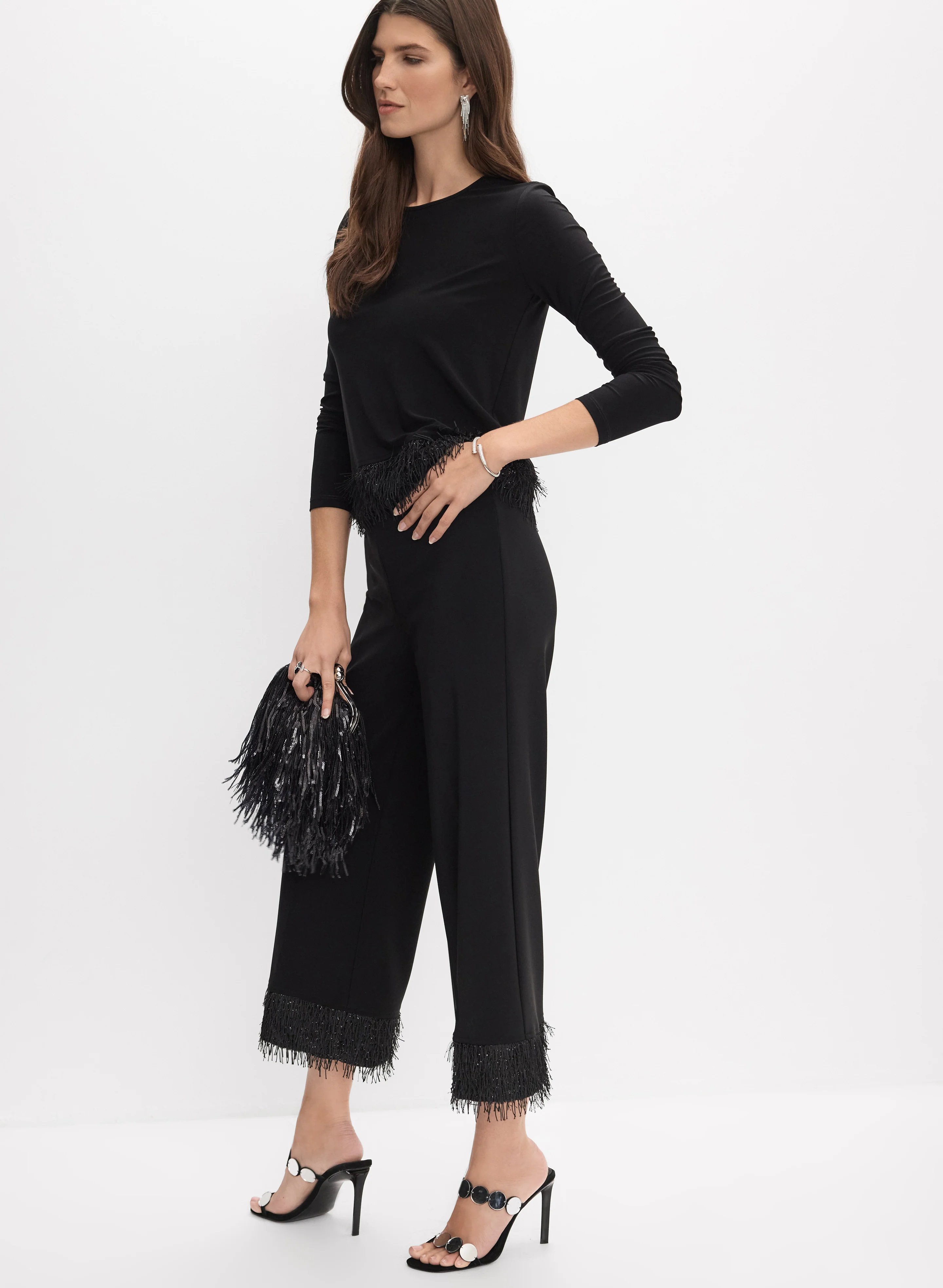 Joseph Ribkoff - Feather Trim Pants - Image 5
