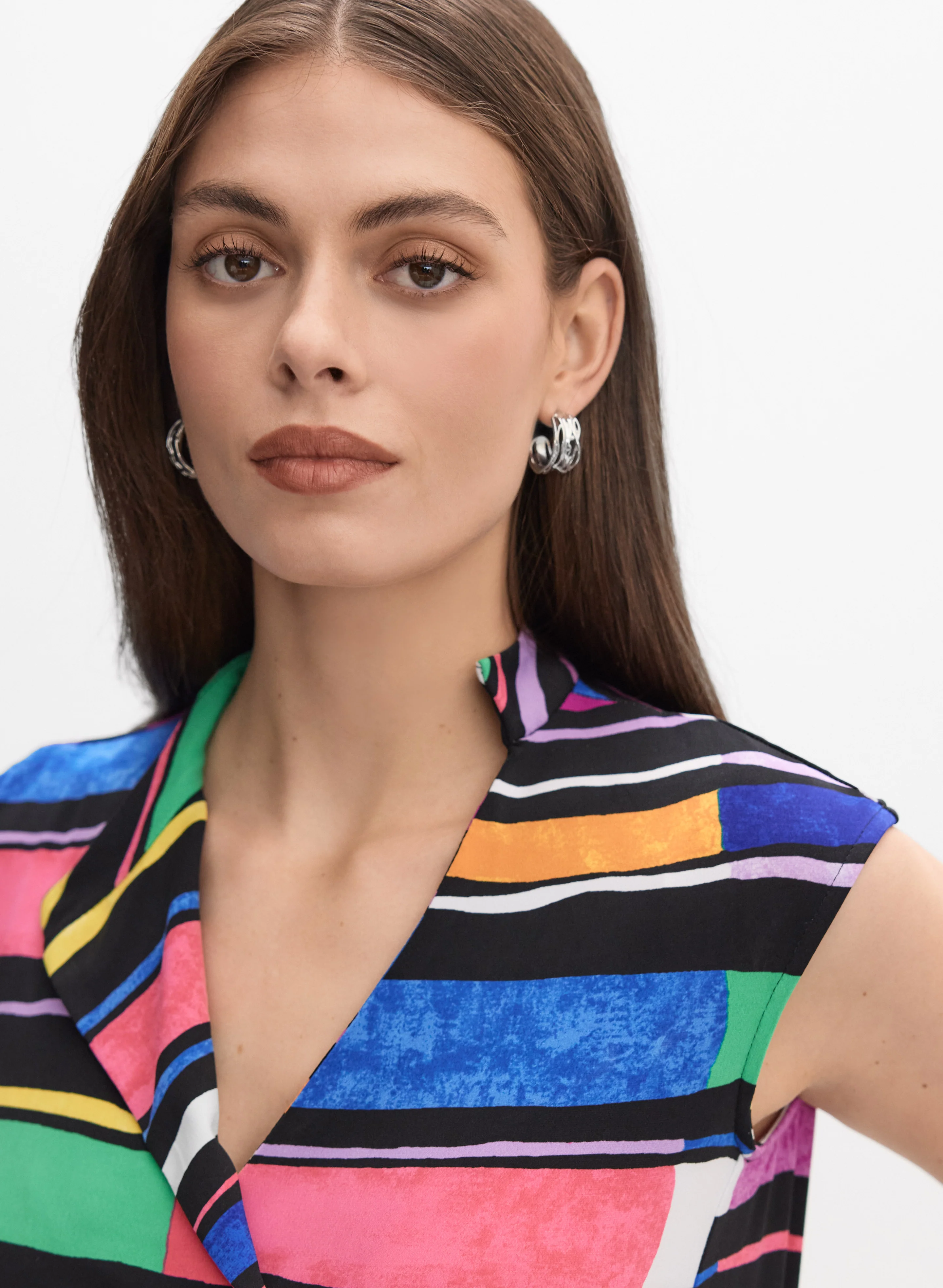 Joseph Ribkoff - Multi Striped A-Line Dress - Image 2