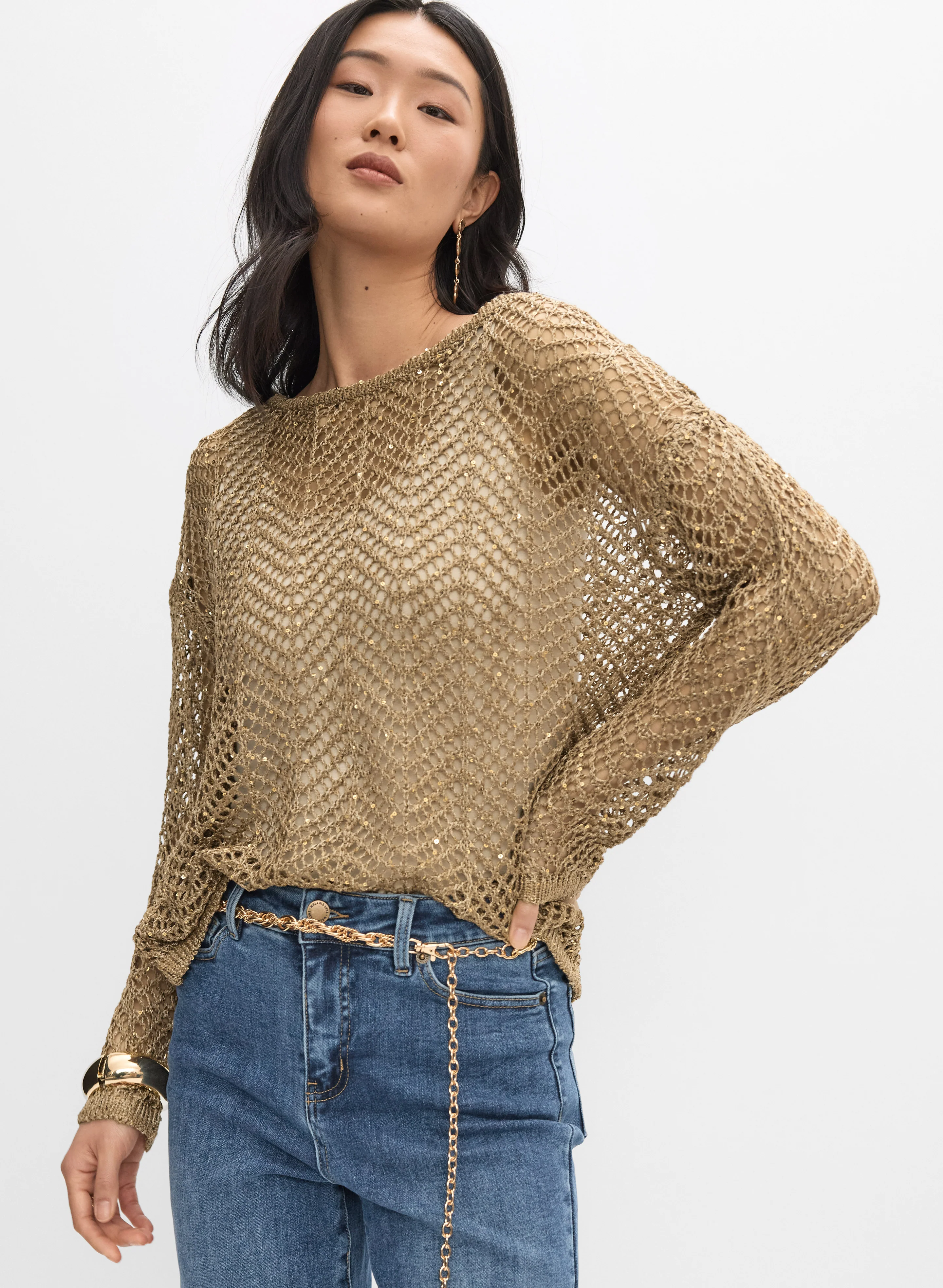 Joseph Ribkoff - Open Knit Sequin Sweater
