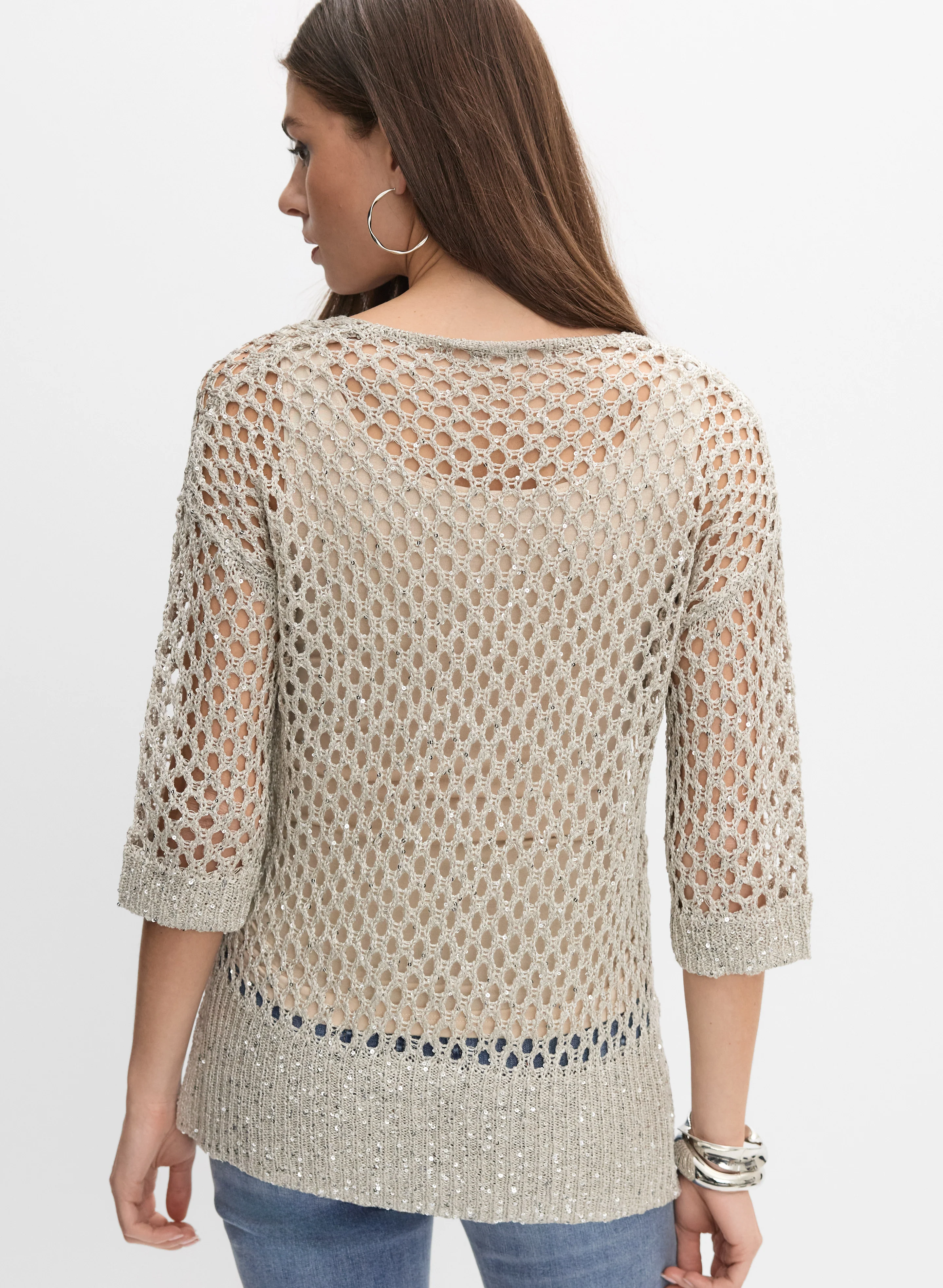 Joseph Ribkoff - Sequined Open-Knit Sweater - Image 4
