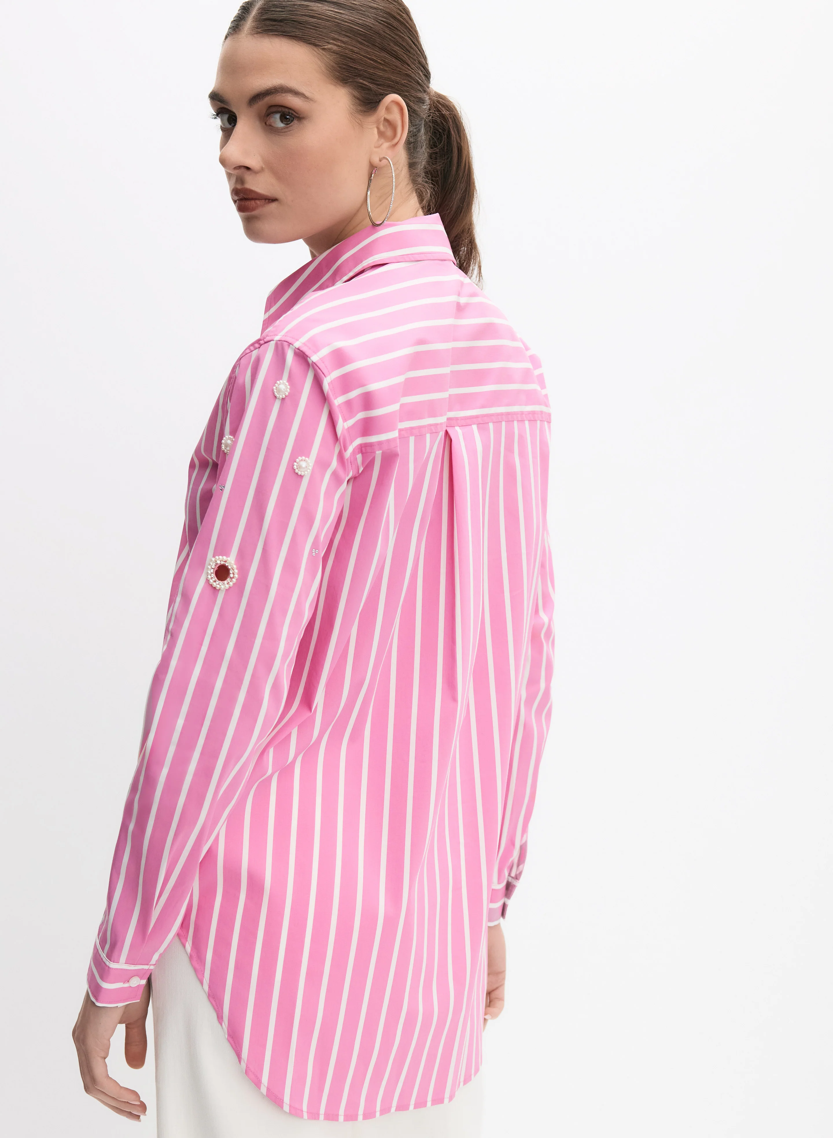 Joseph Ribkoff - Stripe Pearl Applique Blouse - Image 4