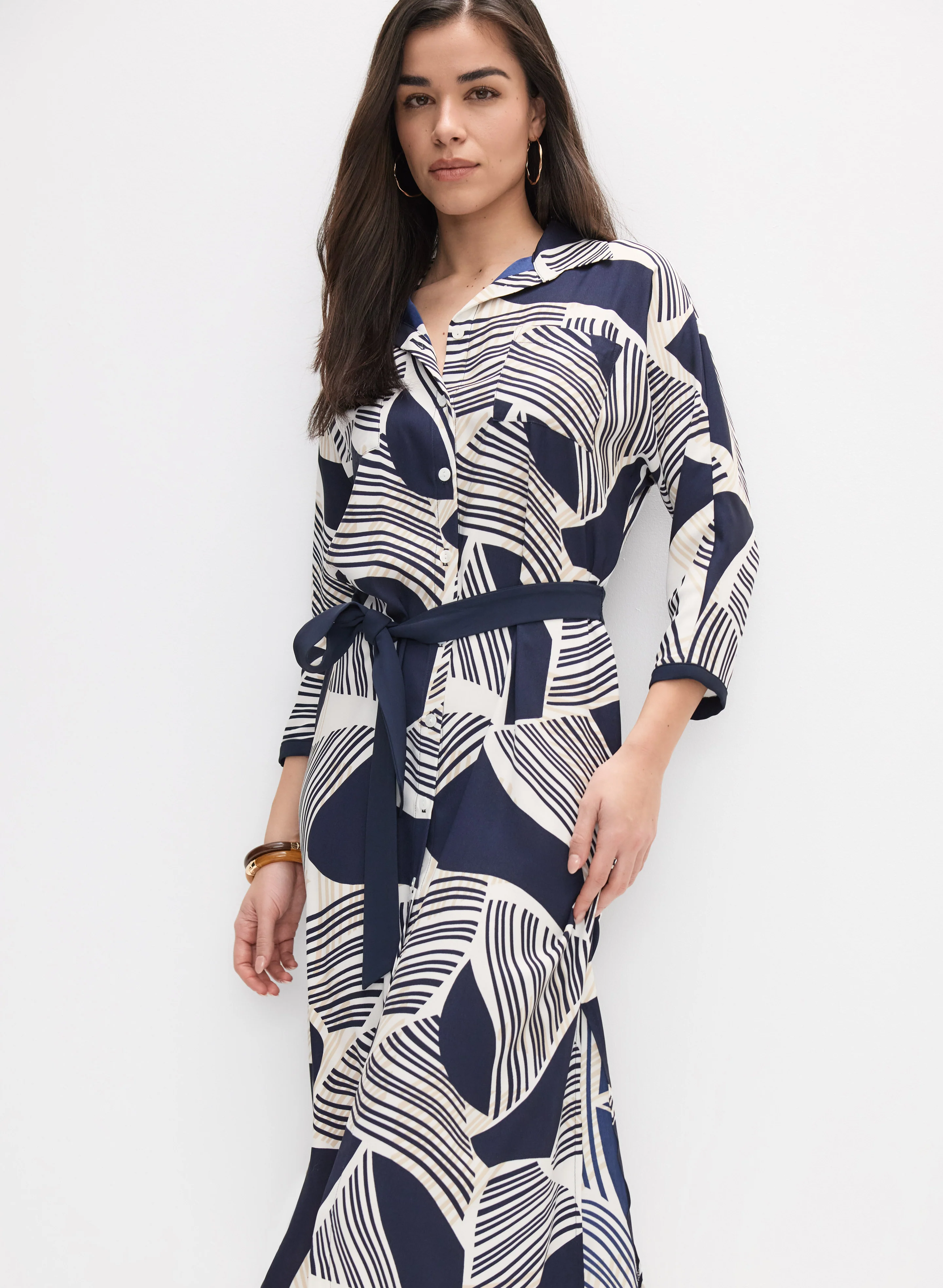 Joseph Ribkoff - Striped Geometric Shirt Dress - Image 5