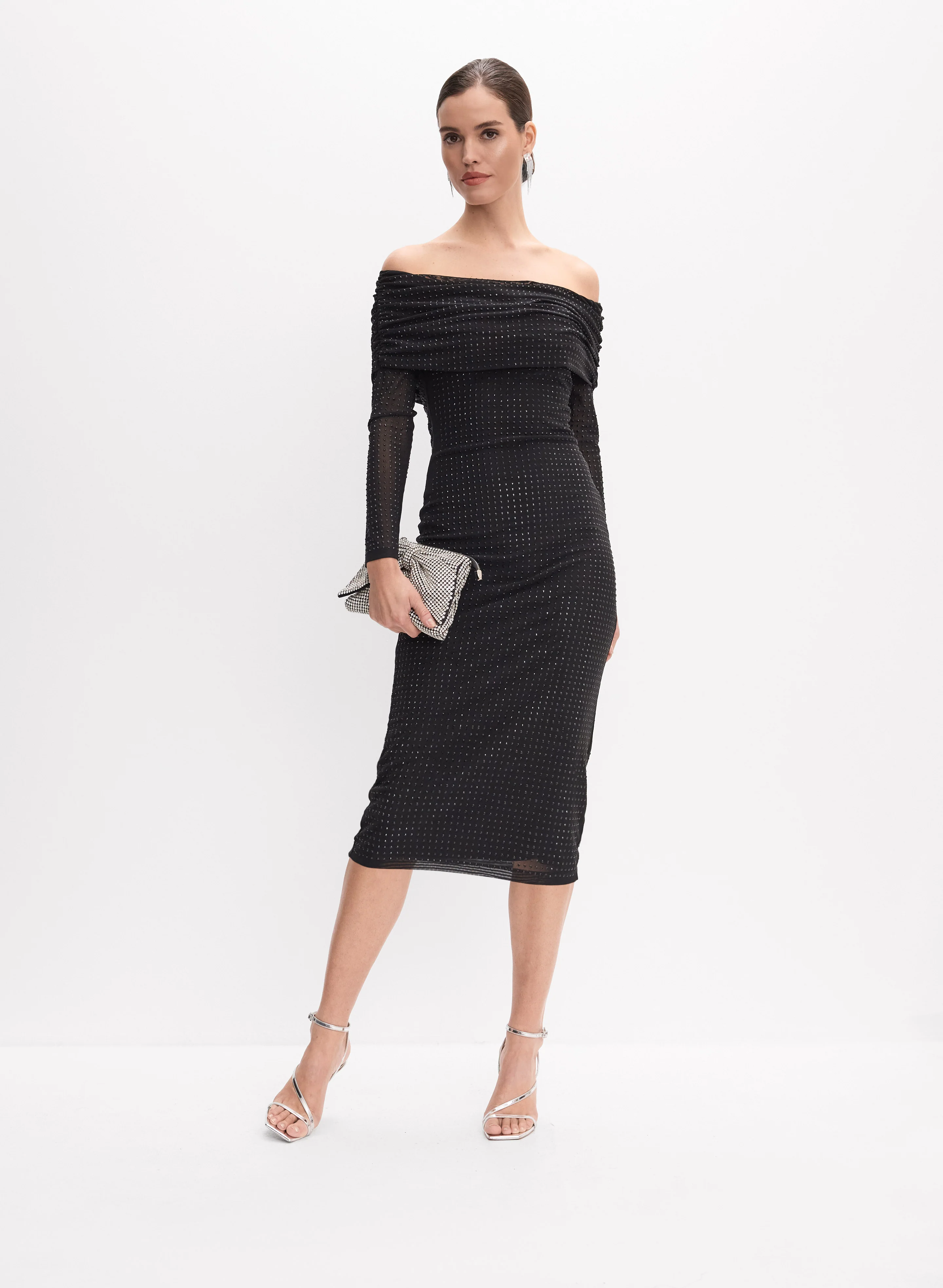 Joseph Ribkoff - Tonal Studded Off-Shoulder Dress