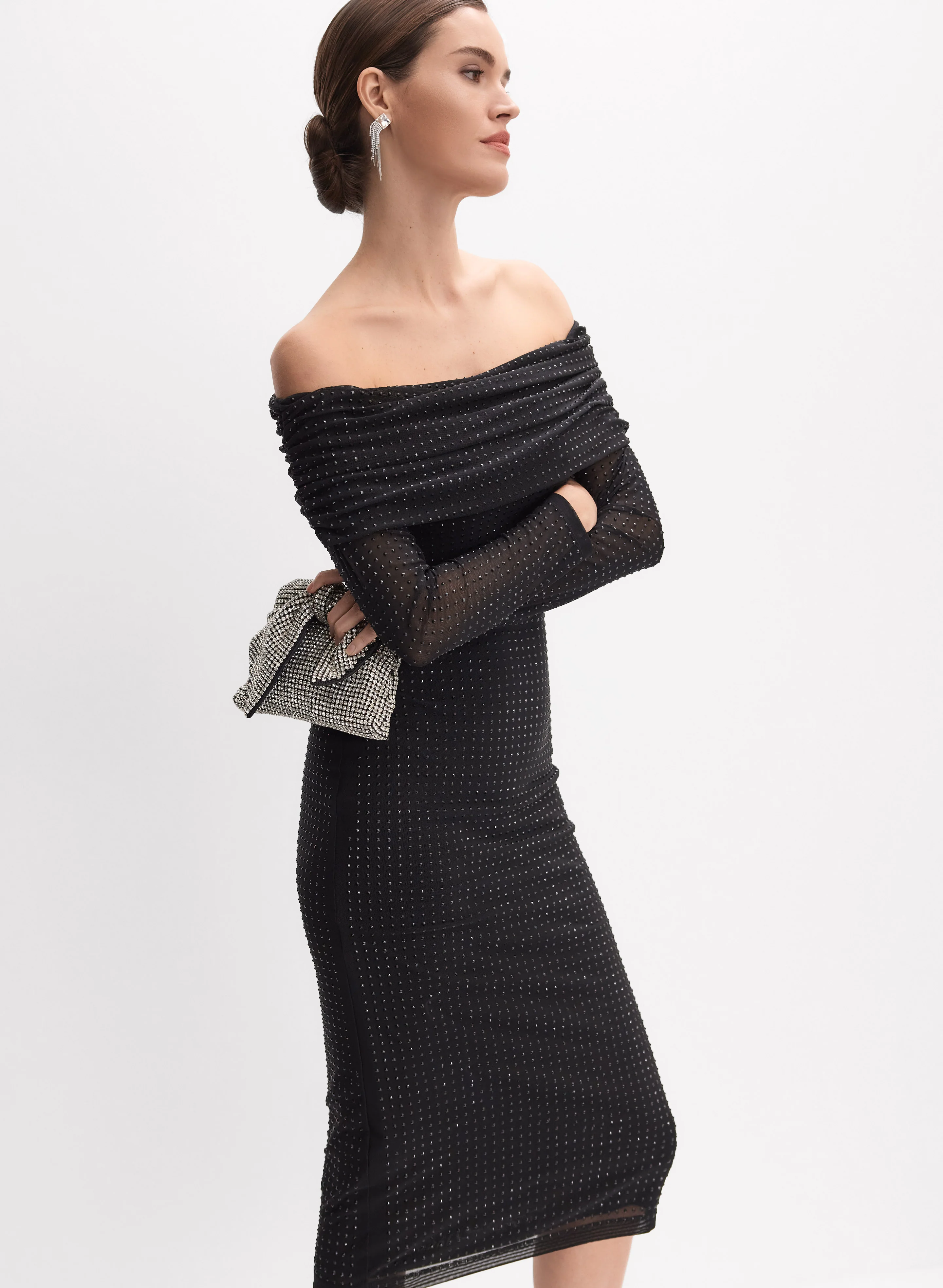 Joseph Ribkoff - Tonal Studded Off-Shoulder Dress - Image 5