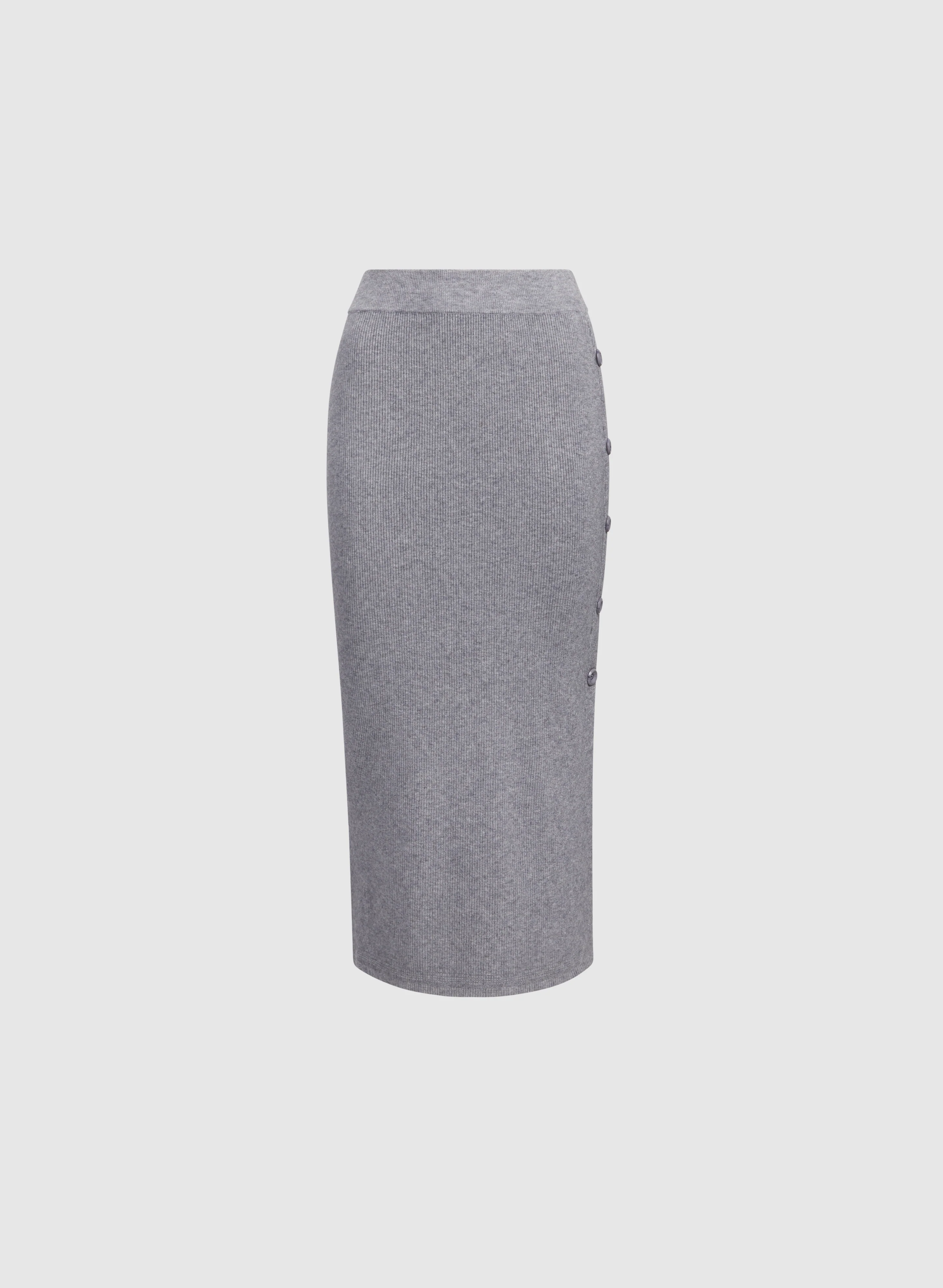 Knit Button Detail Skirt - Image 6