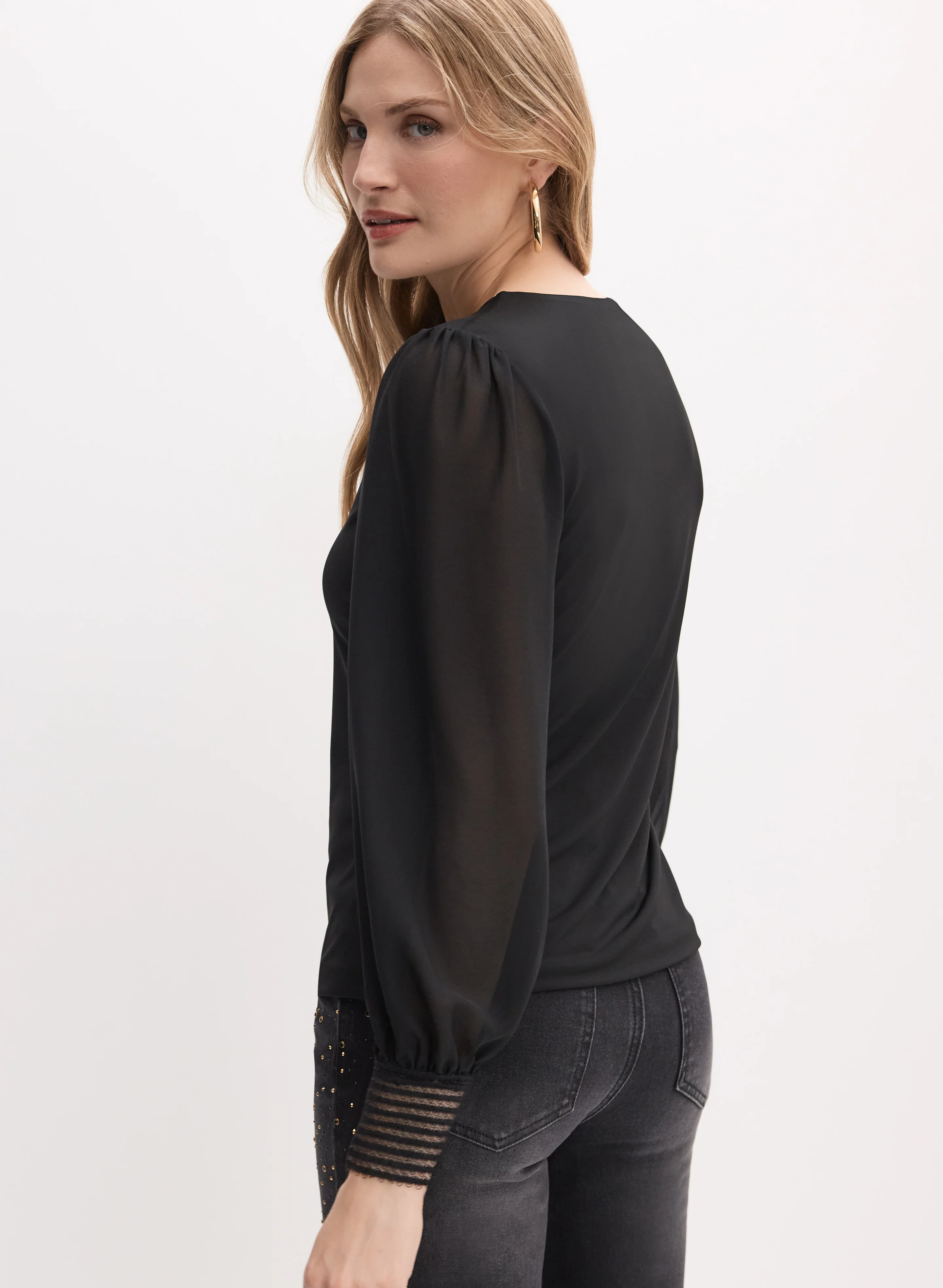 Lace Cuff Crew Neck Top - Image 4