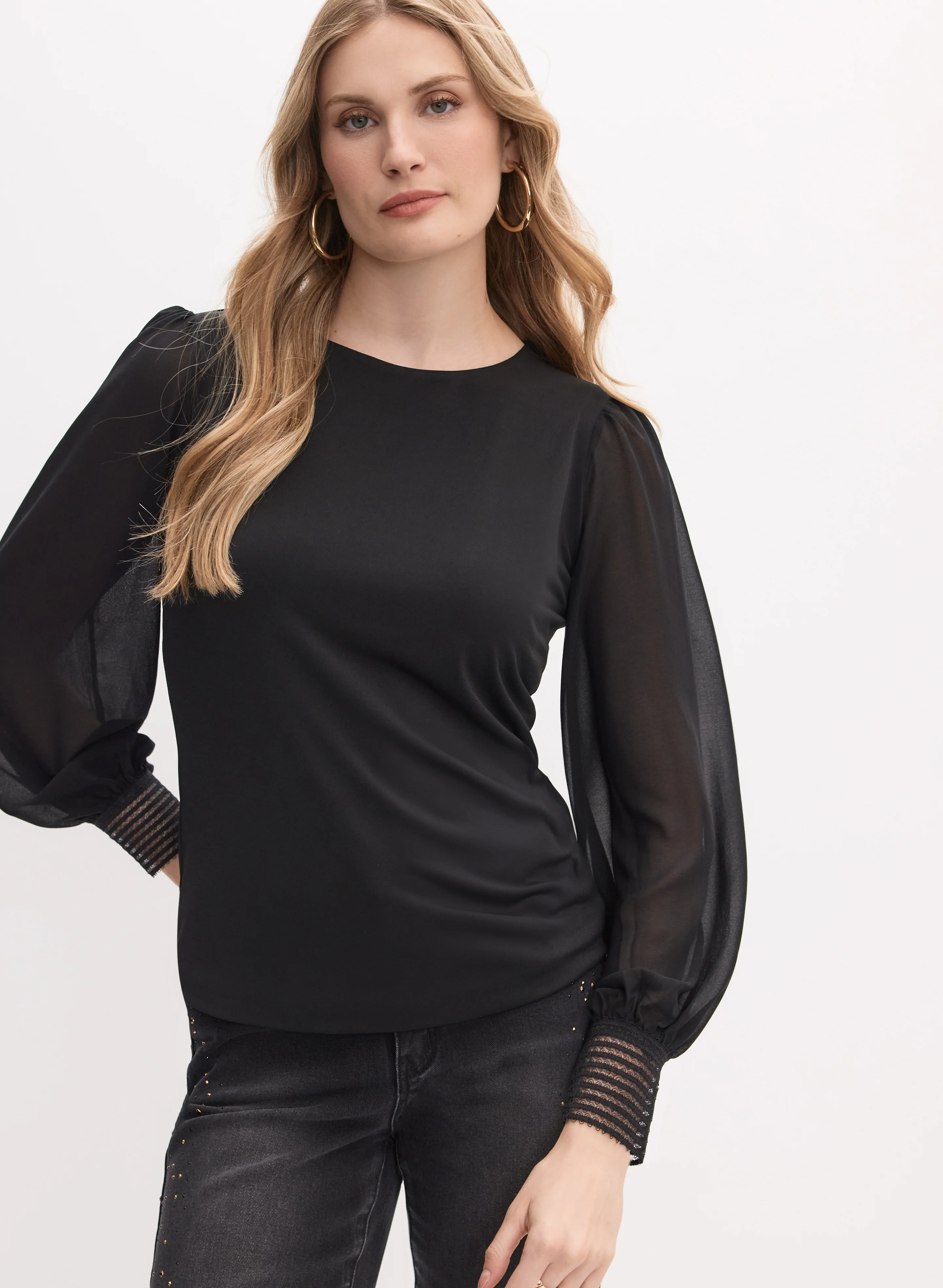 Lace Cuff Crew Neck Top - Image 5