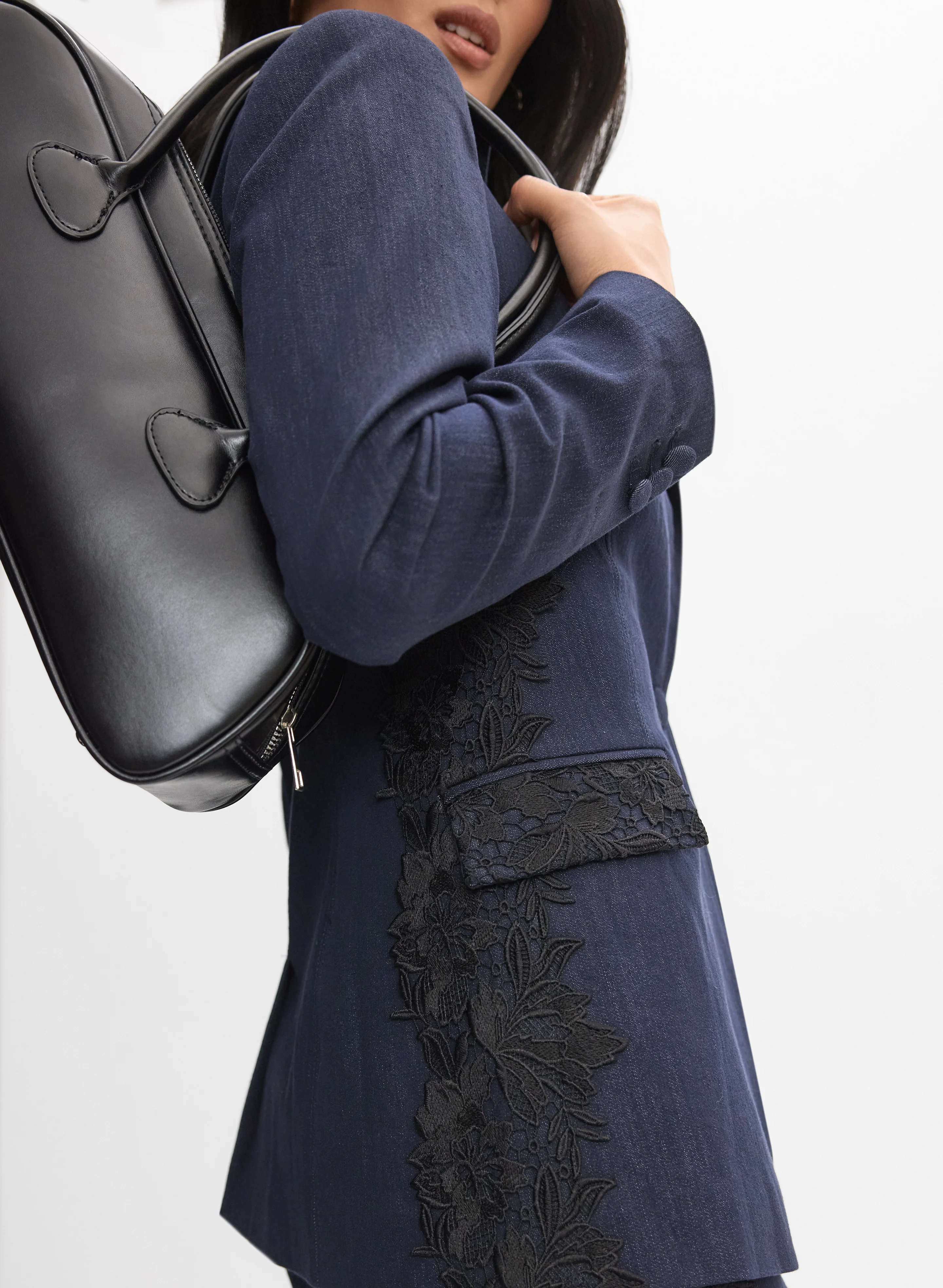 Lace Detail Denim Blazer - Image 3