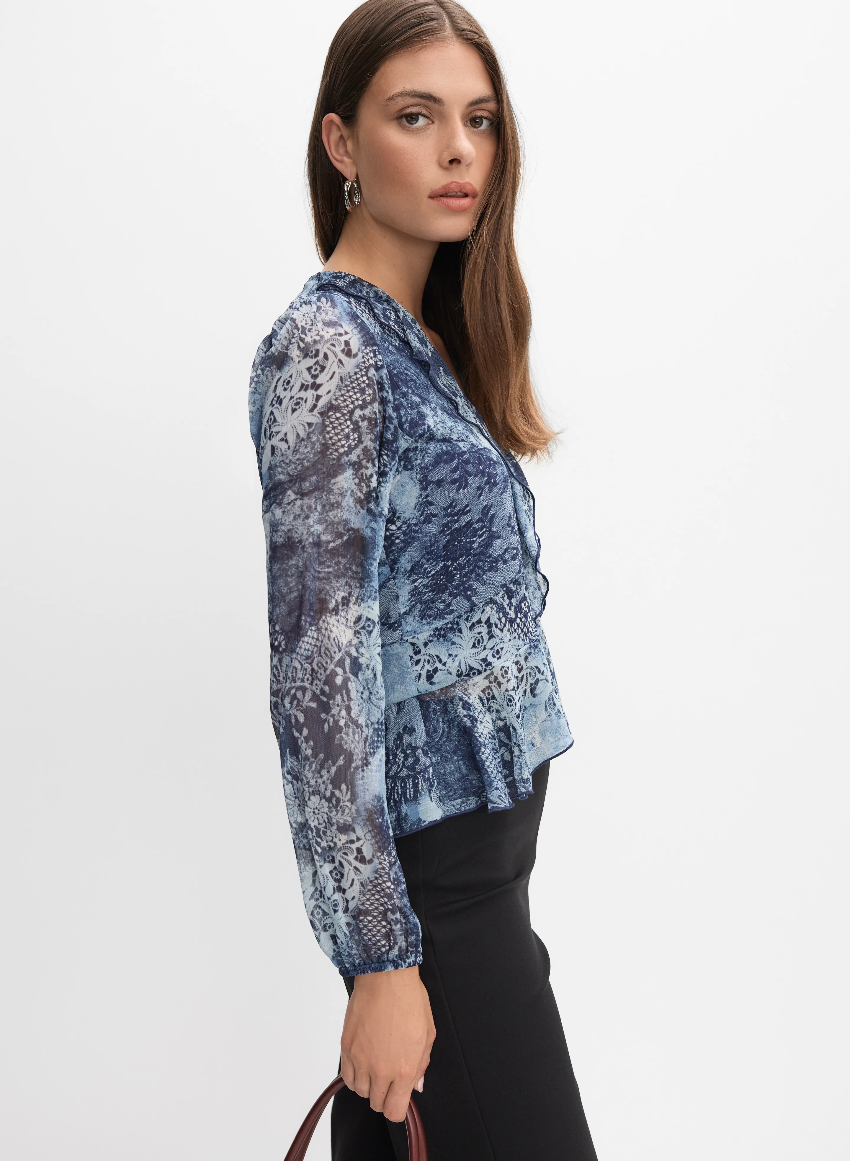 Lace Print Chiffon Blouse - Image 5
