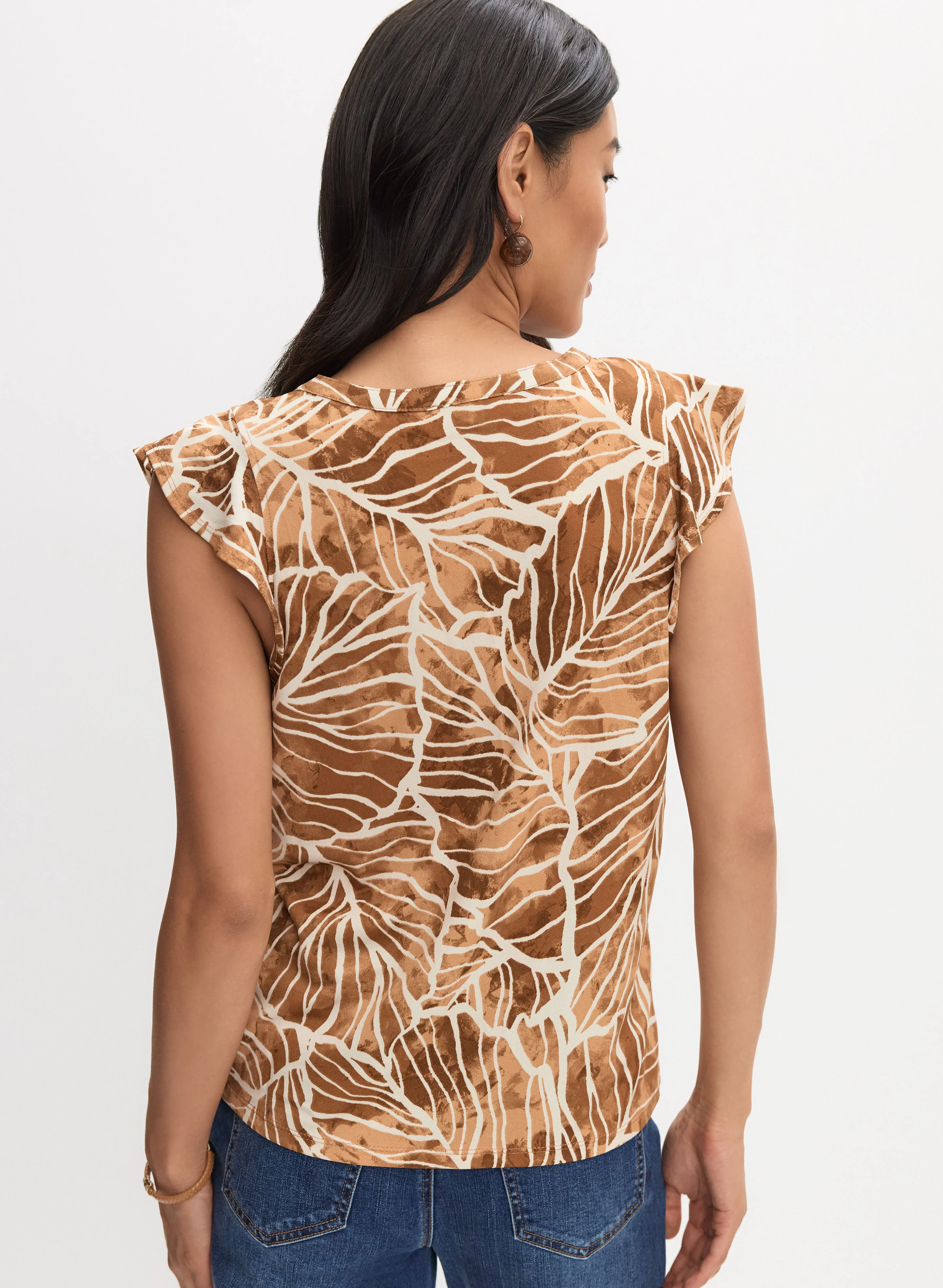 Leaf Print Flutter Sleeve Top - Image 4
