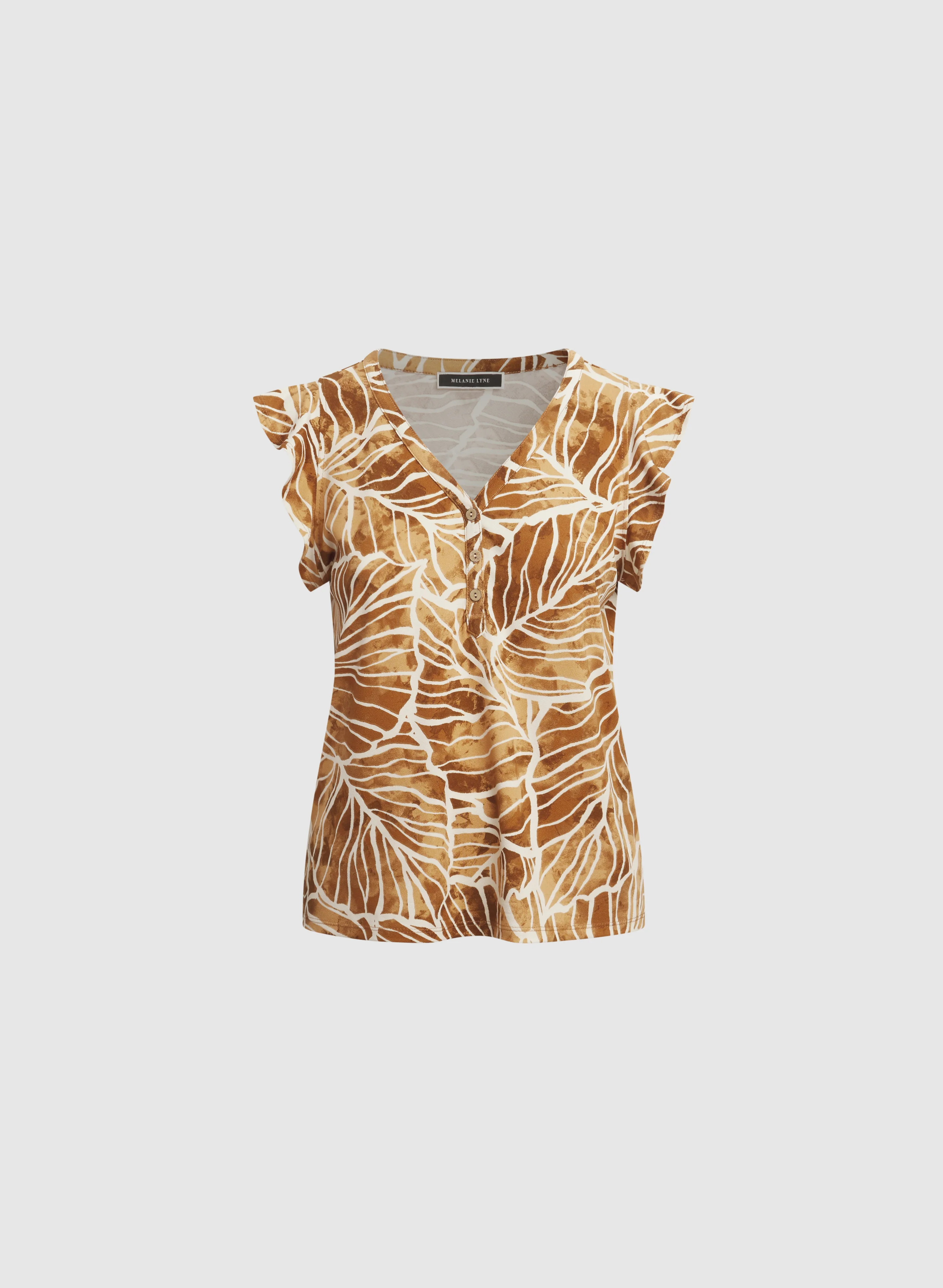 Leaf Print Flutter Sleeve Top - Image 6