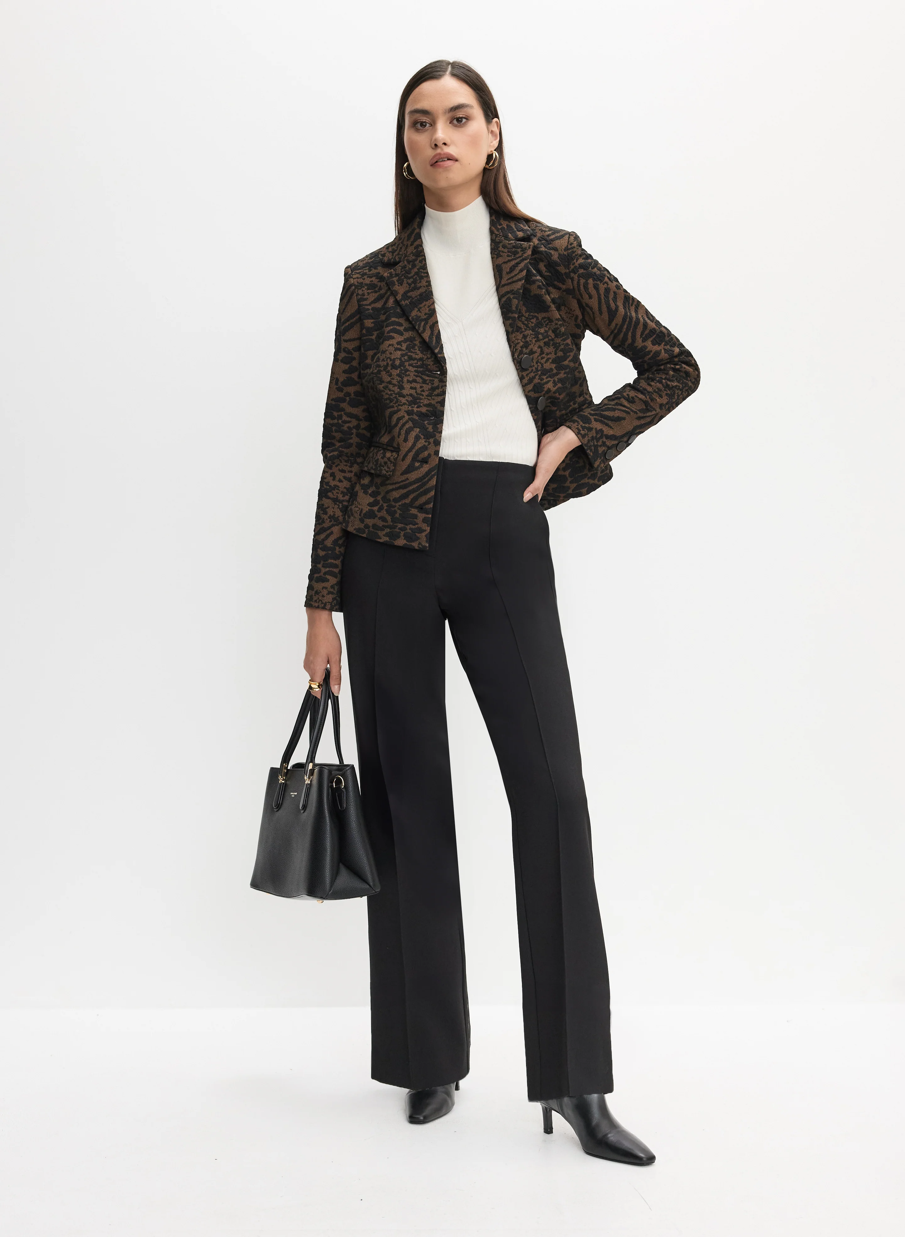 Leopard Jacquard Jacket & Wide Leg Pants