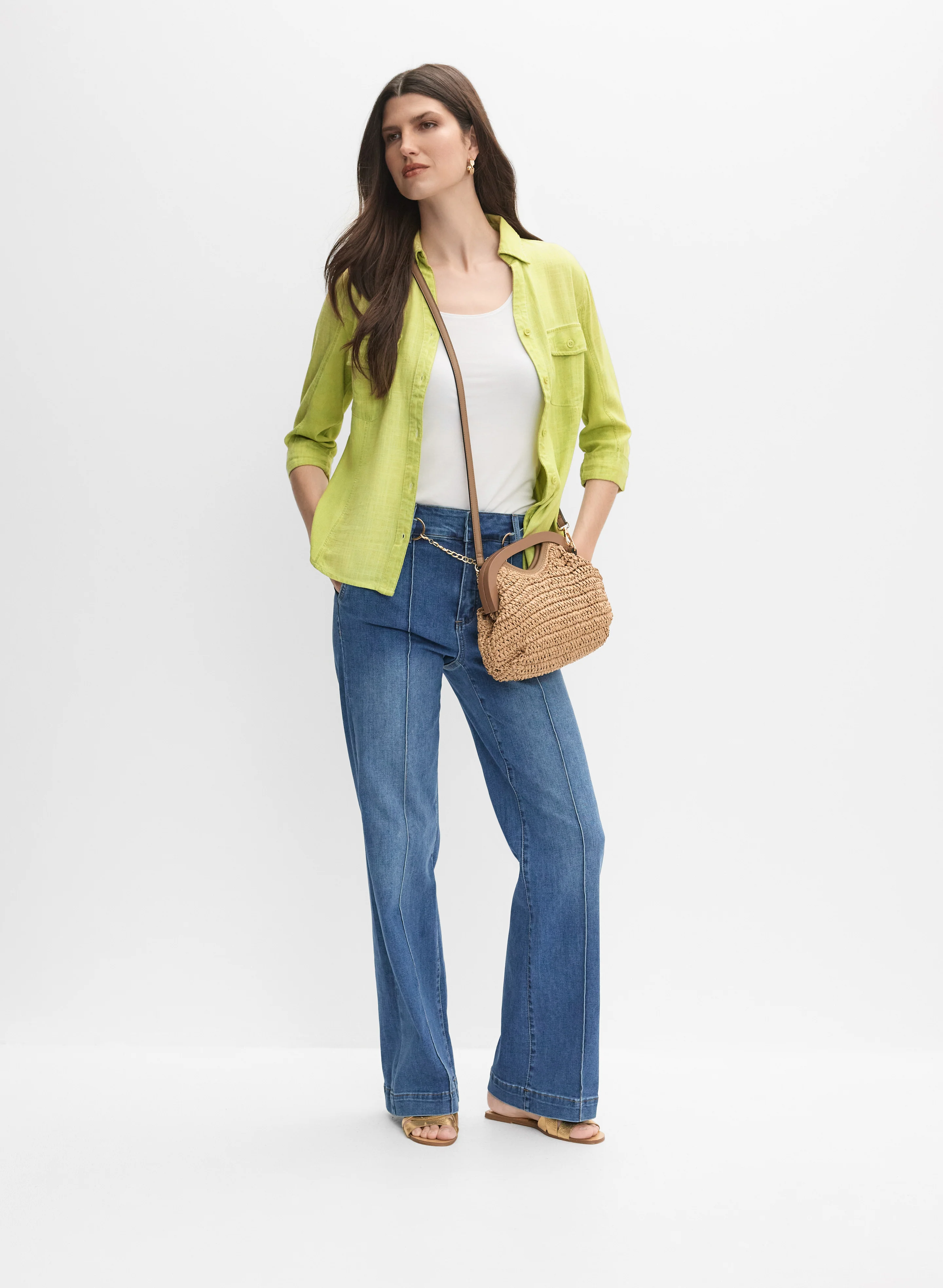 Linen-Blend Crosshatch Detail Blouse - Image 3