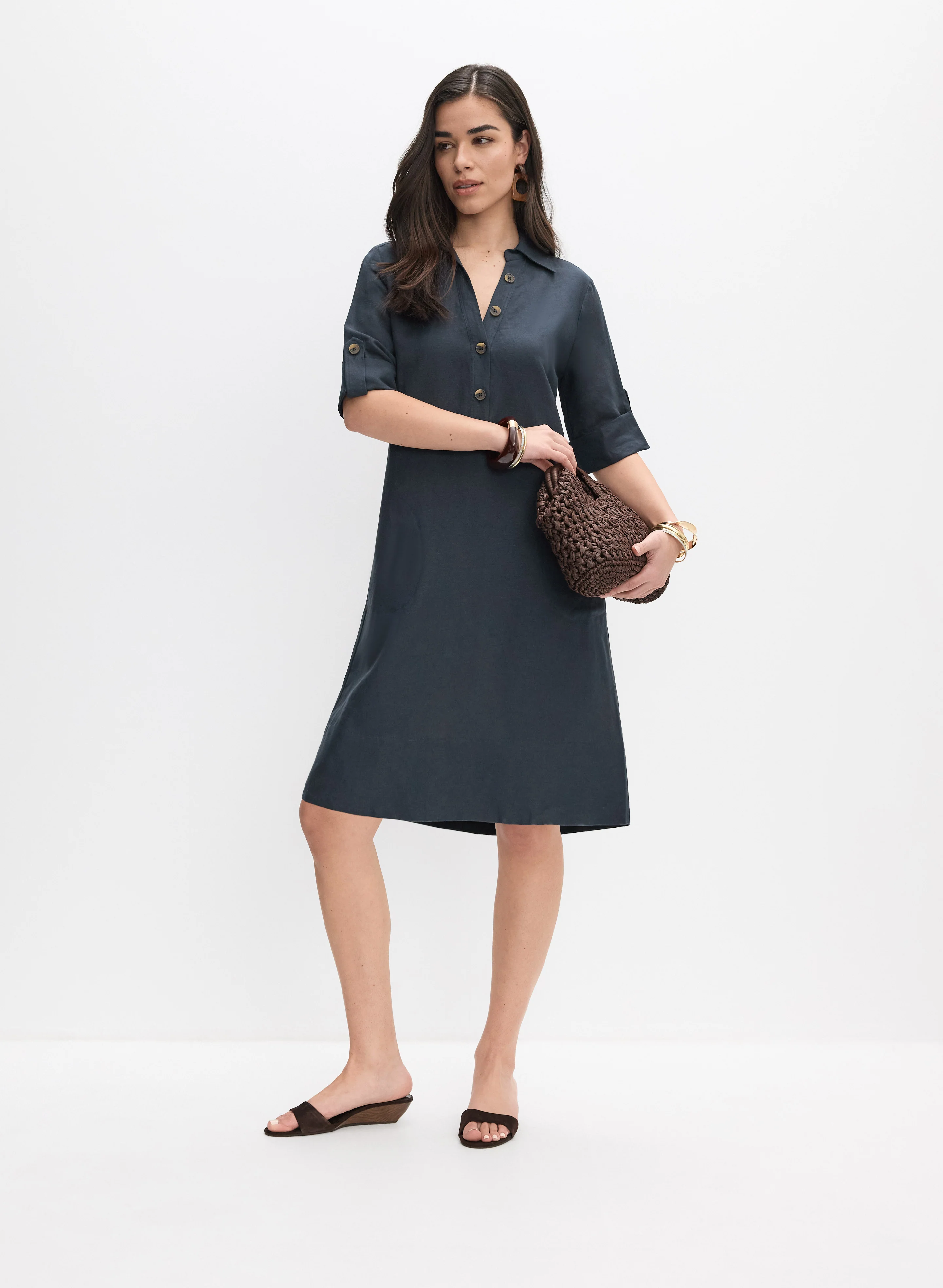 Linen-Blend Shirt Dress