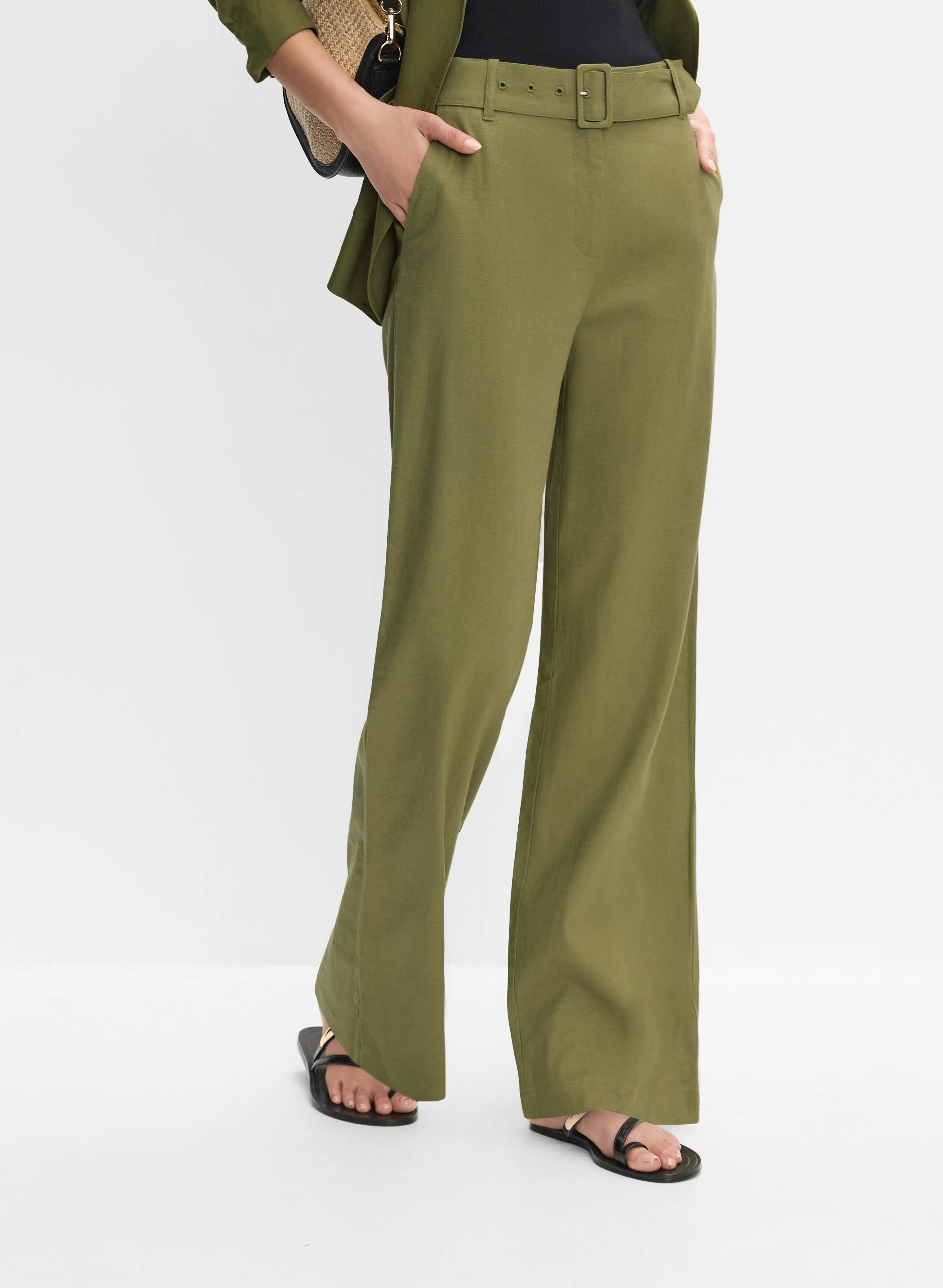 Stretch Linen Wide-Leg Pants