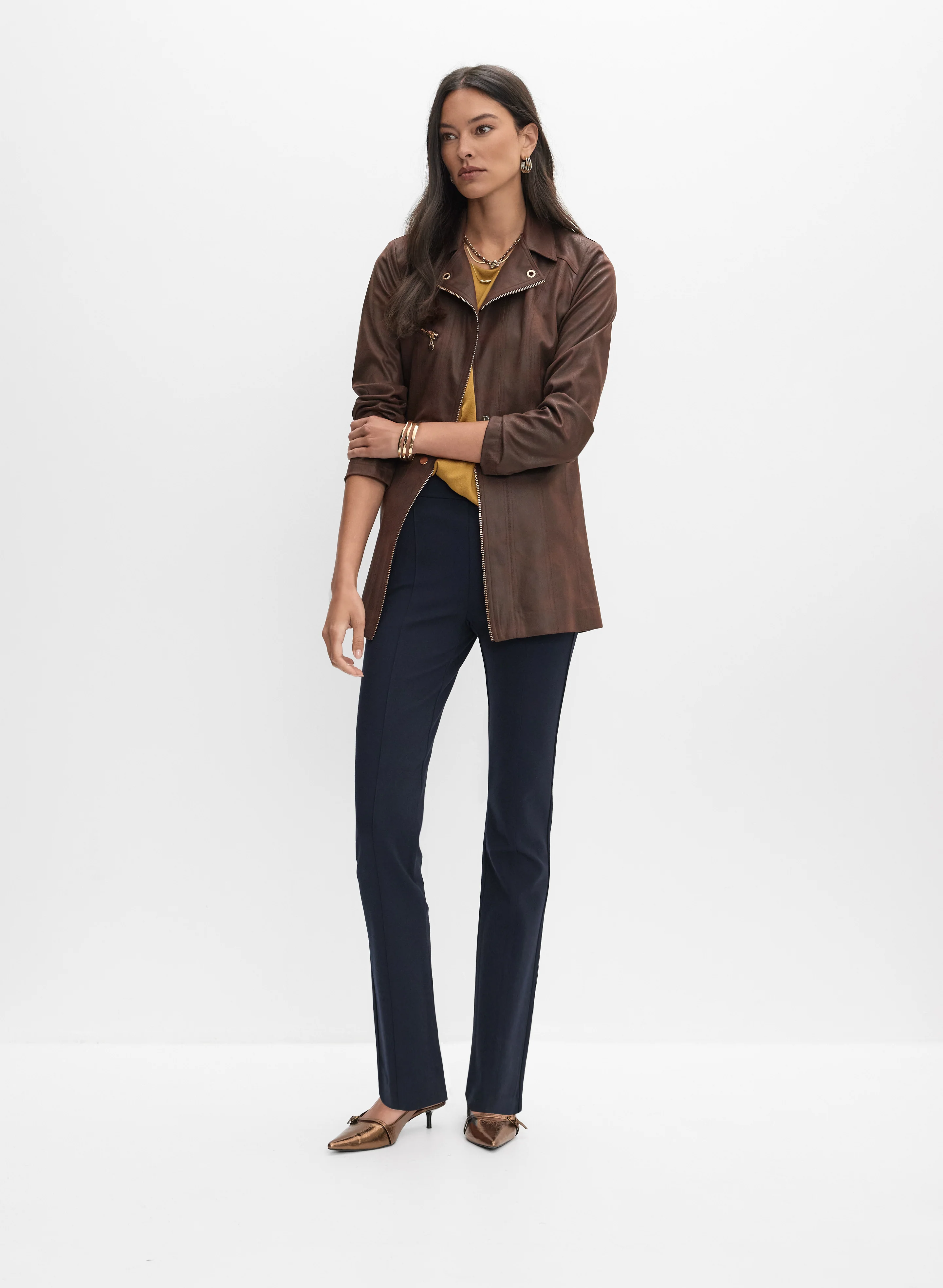 Long Faux-Suede Jacket & Madison Slim-Leg Pants