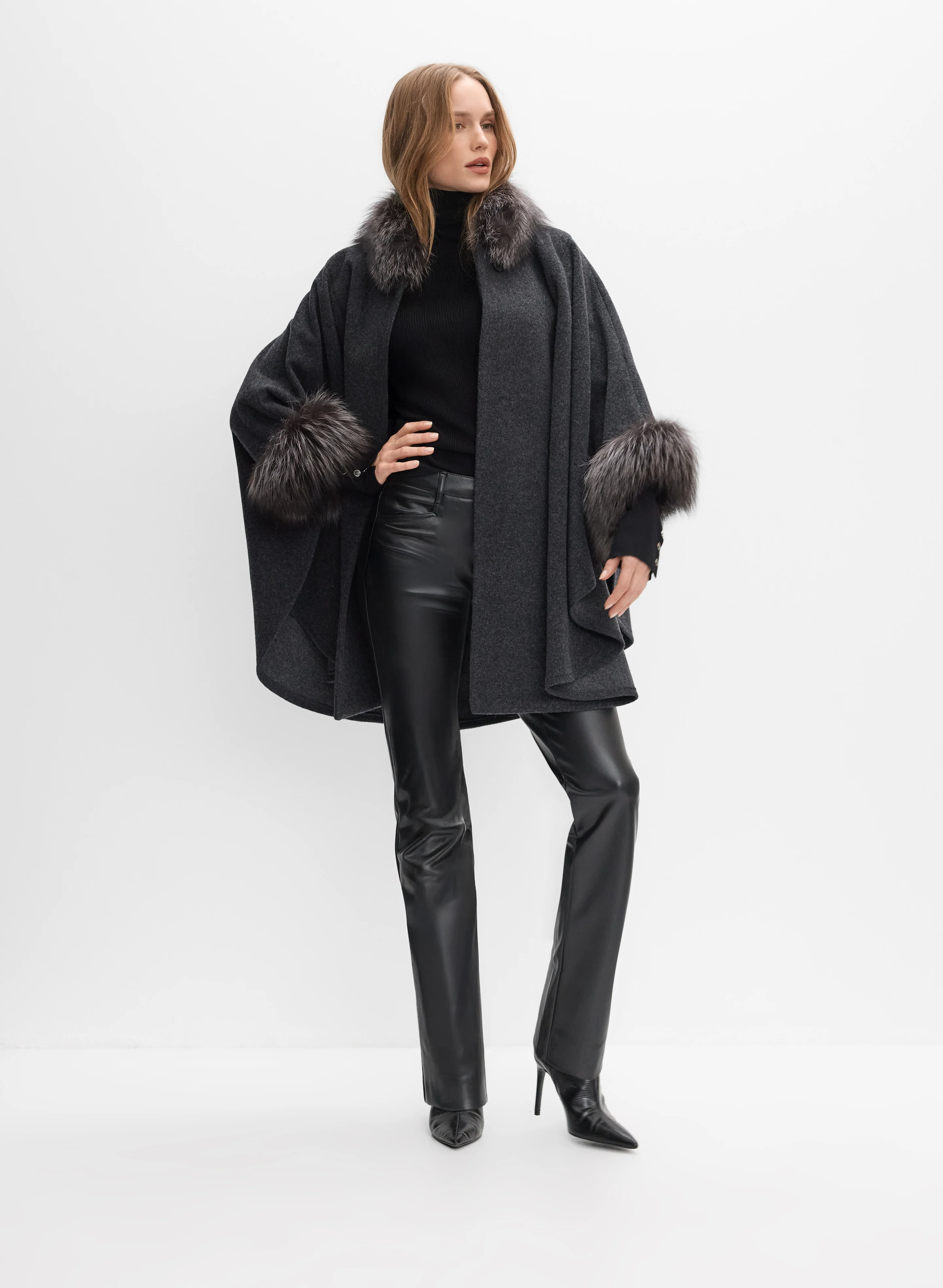 Mallia - Fur Trim Wool-Blend Cape - Image 3