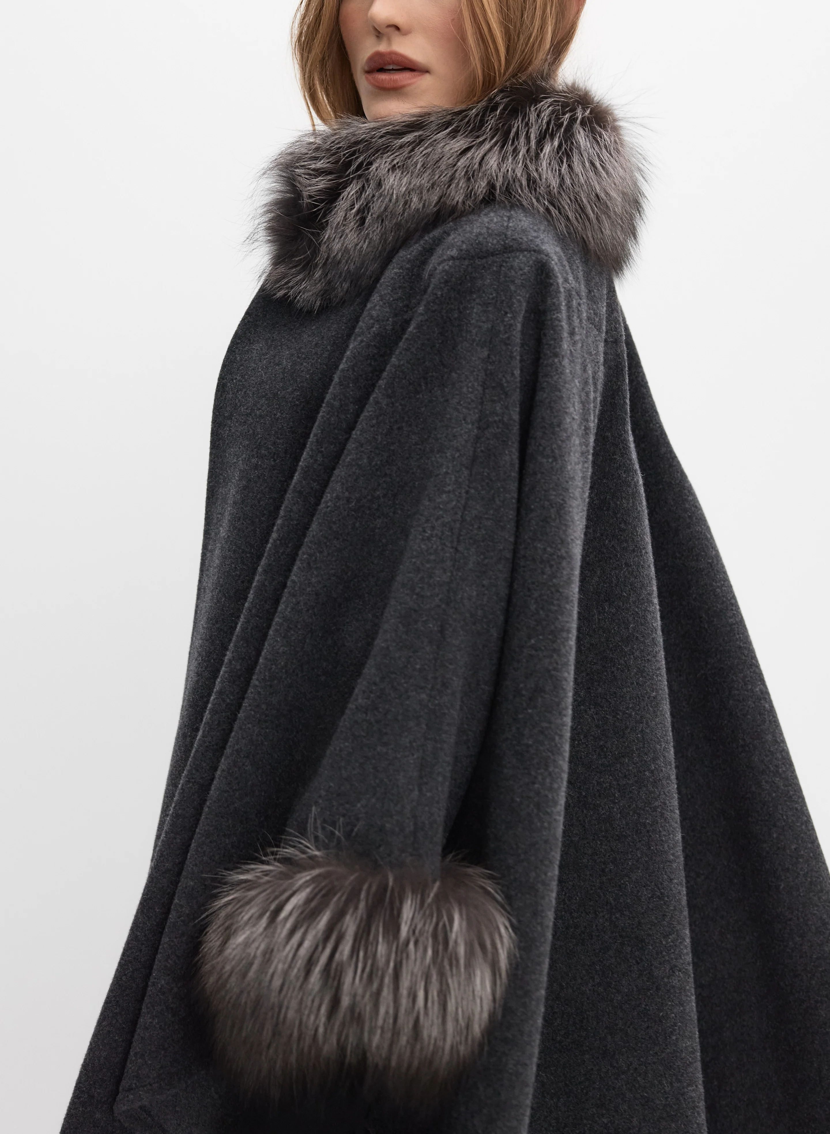Mallia - Fur Trim Wool-Blend Cape - Image 5