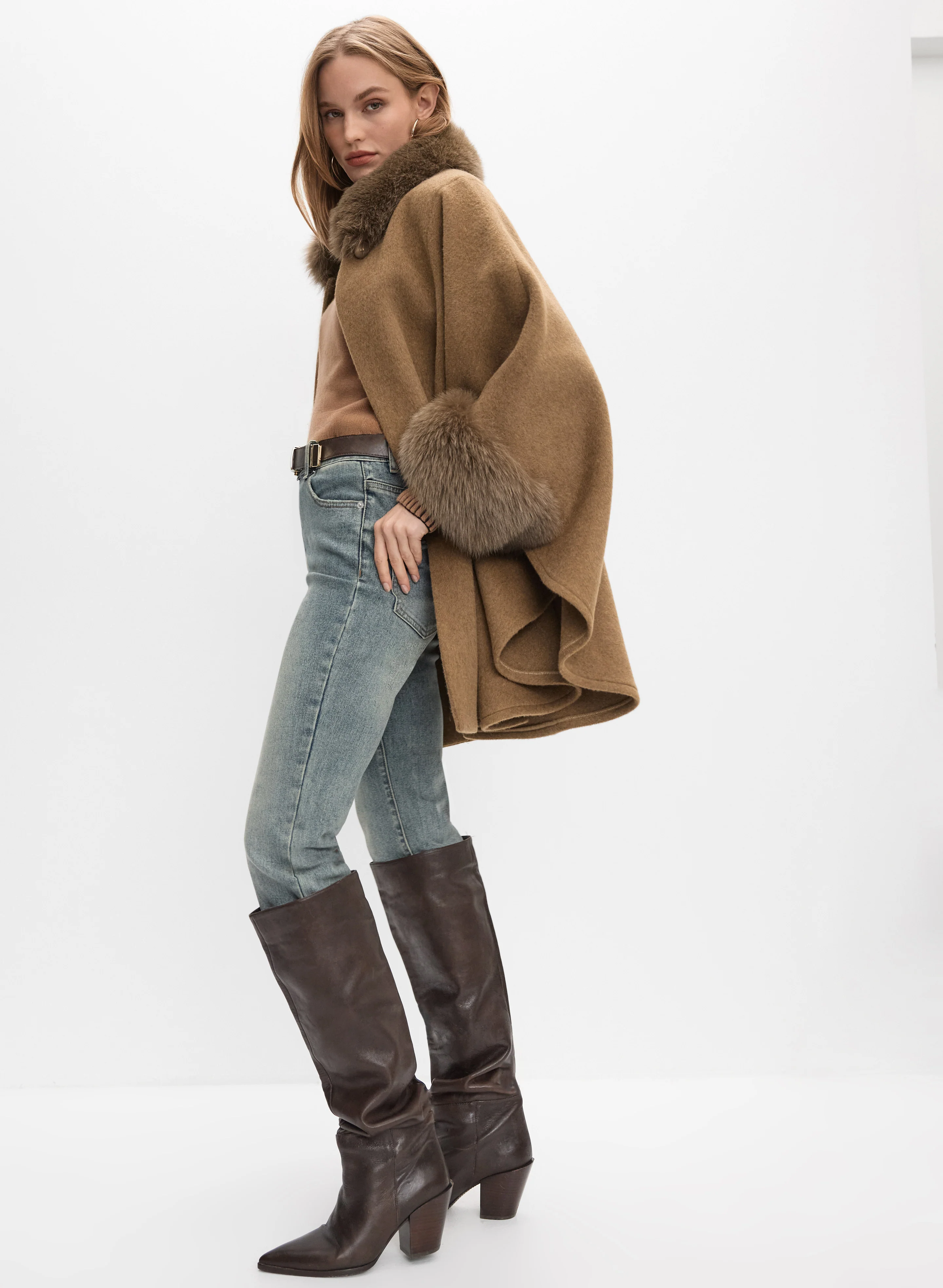 Mallia - Fur Trim Wool-Blend Cape - Image 5