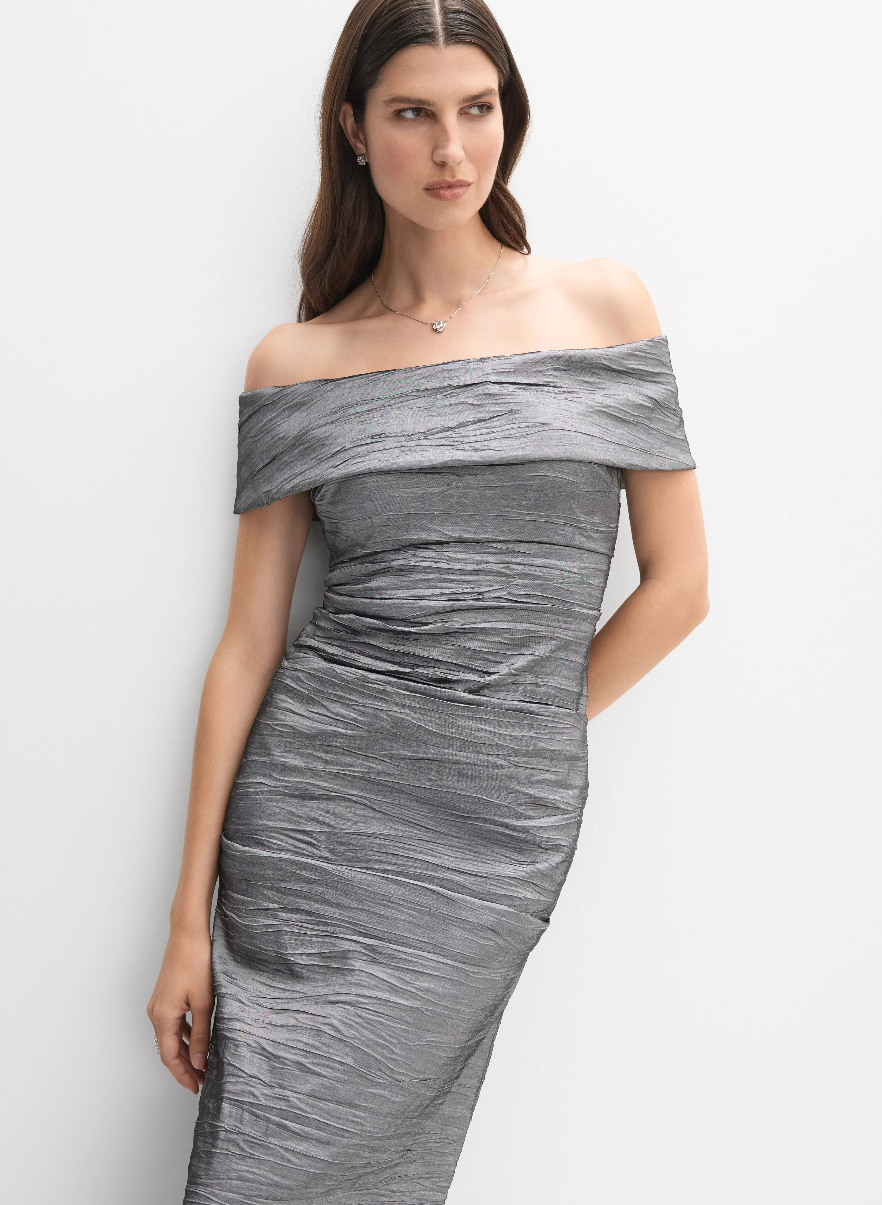Metallic Stretch Taffeta Dress - Image 7
