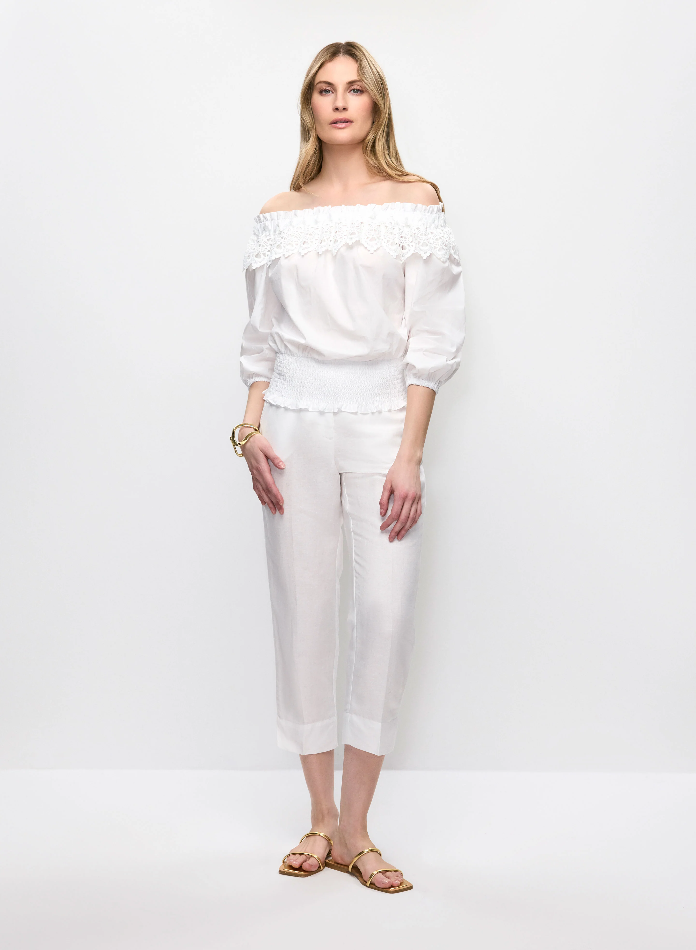 Off-the-Shoulder Blouse & Linen Capri Pants