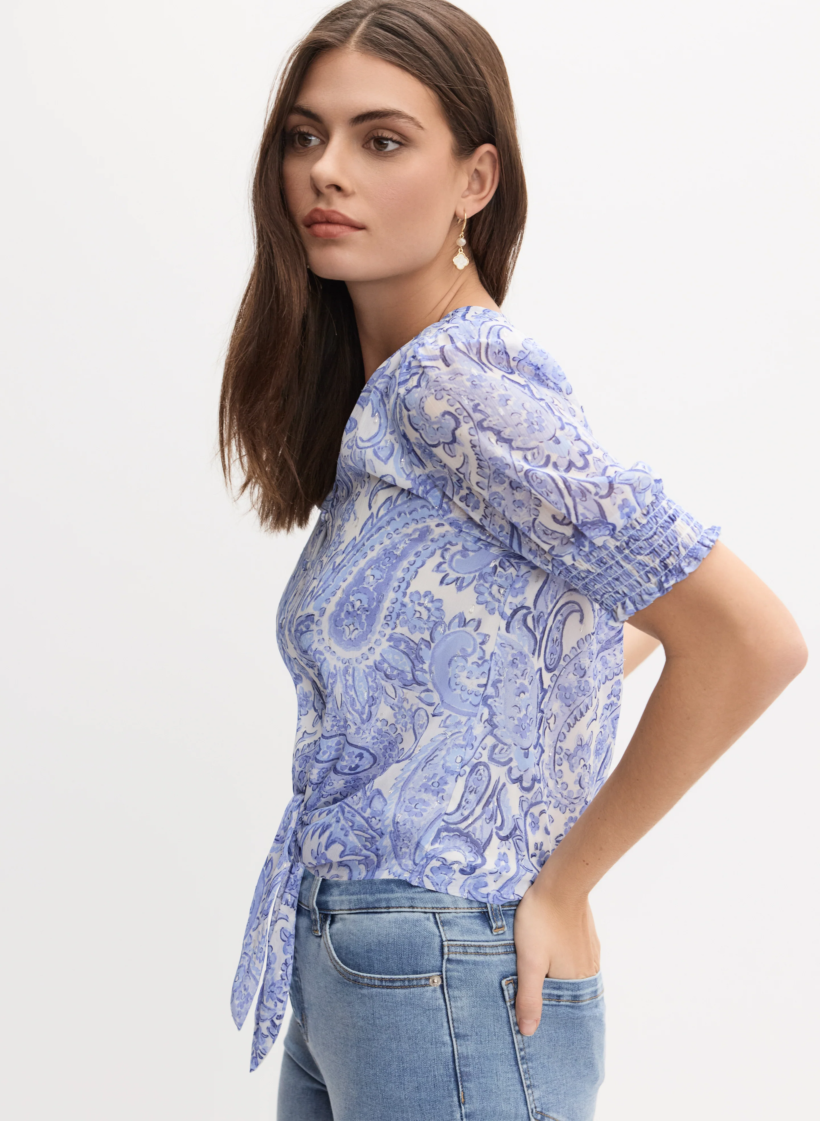 Paisley Tie-Front Blouse - Image 4