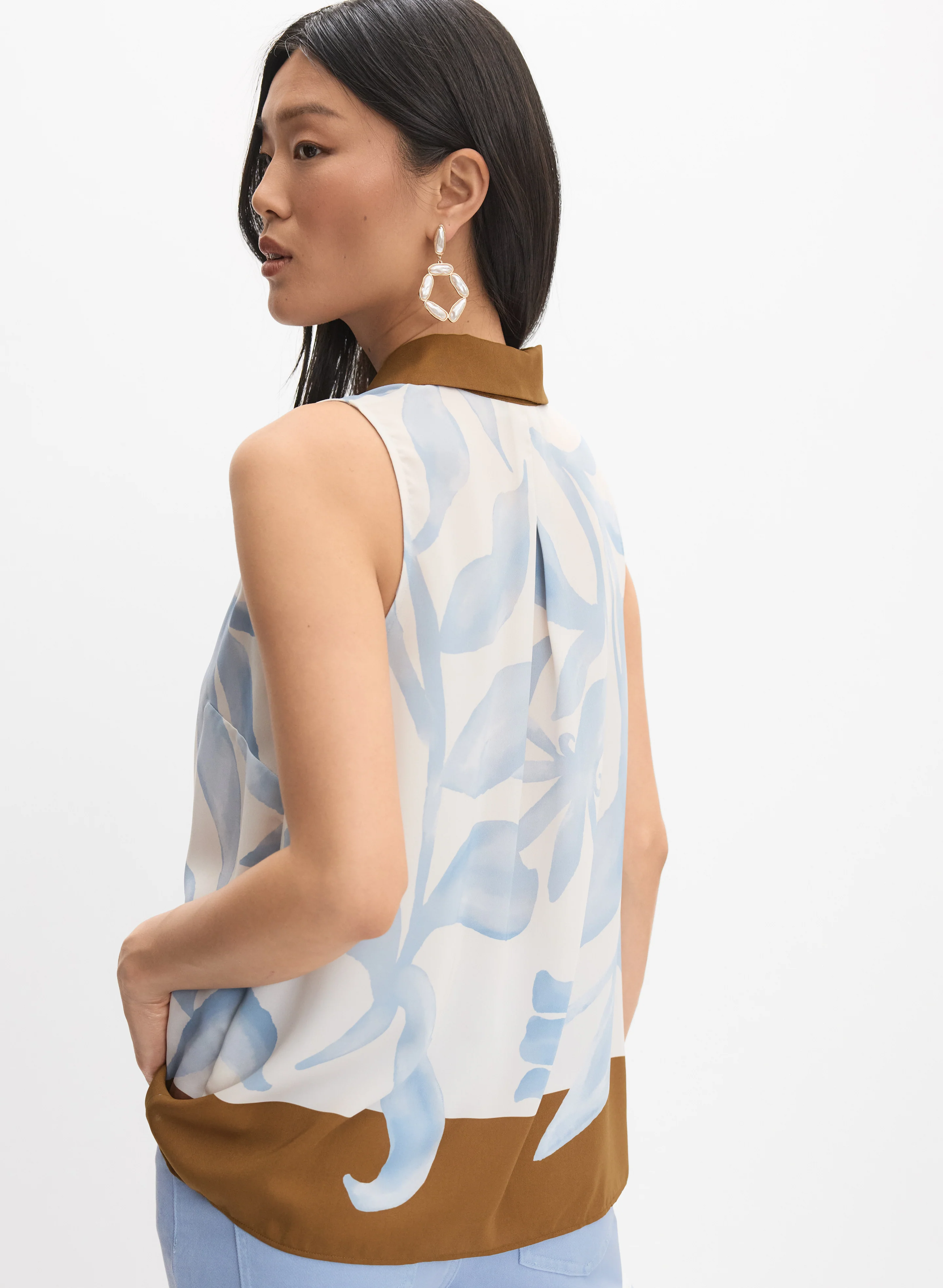 Palm Print Colour Block Blouse - Image 4
