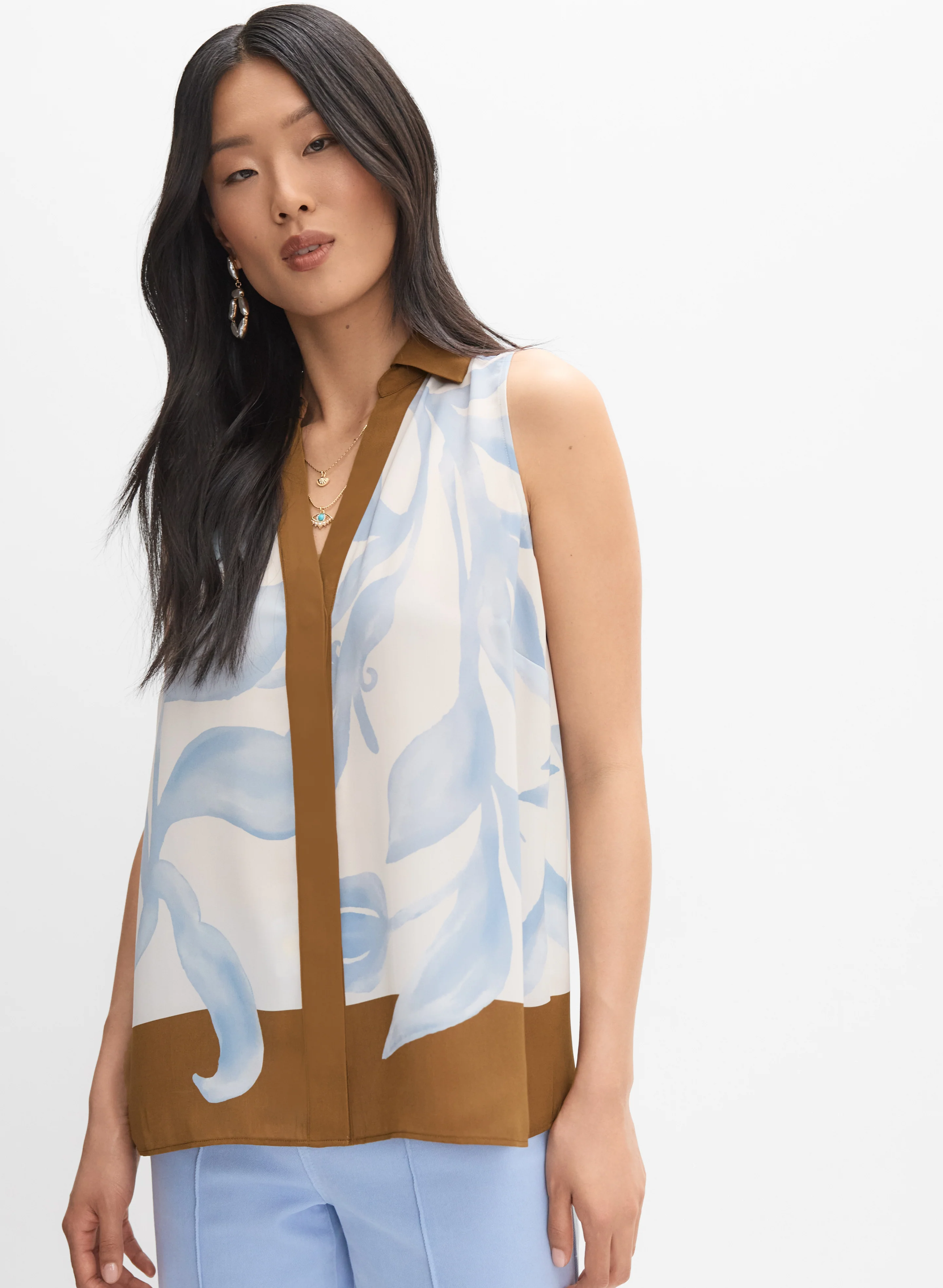 Palm Print Colour Block Blouse - Image 5