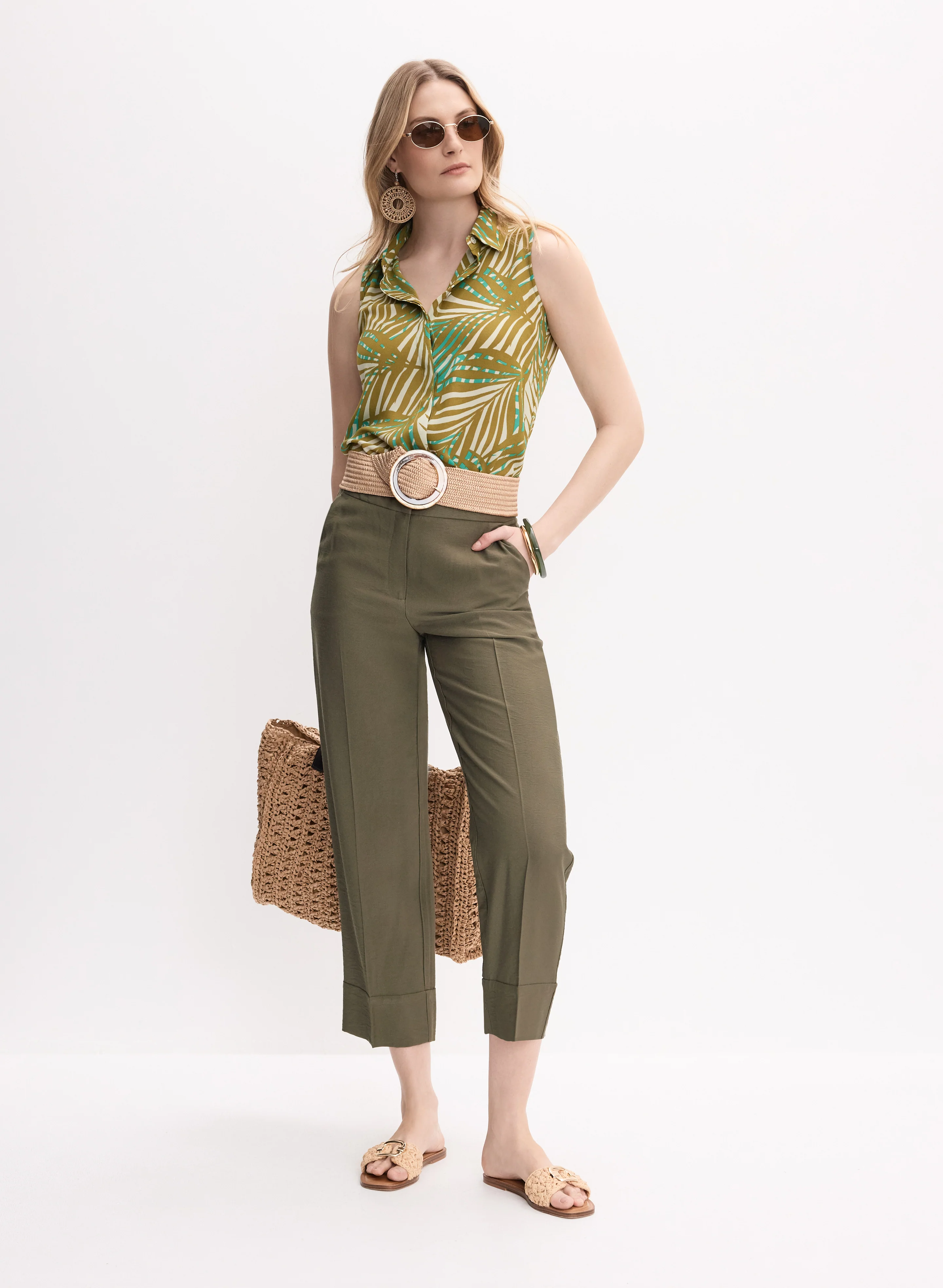Palm Print Sleeveless Blouse - Image 2