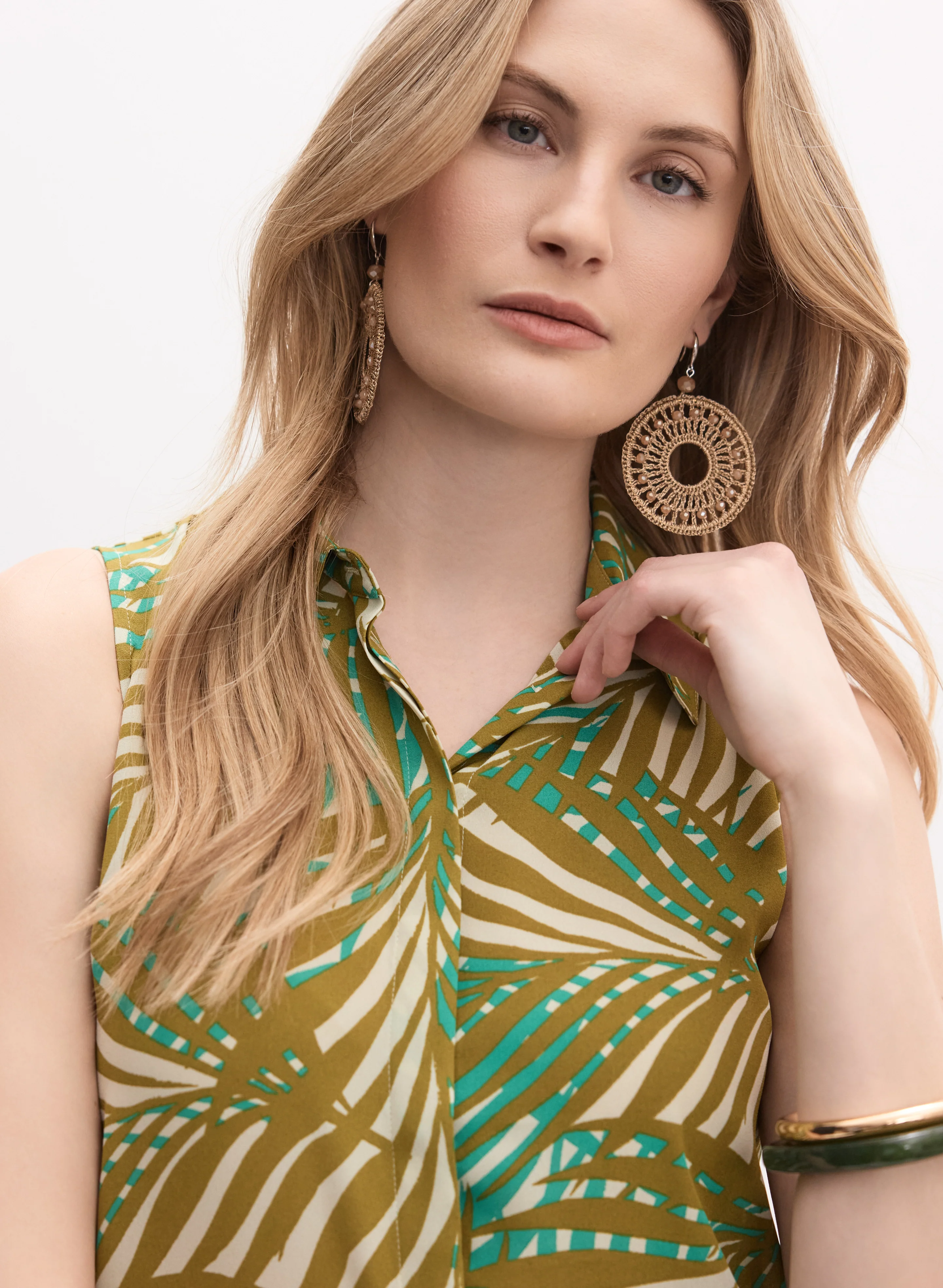 Palm Print Sleeveless Blouse - Image 3