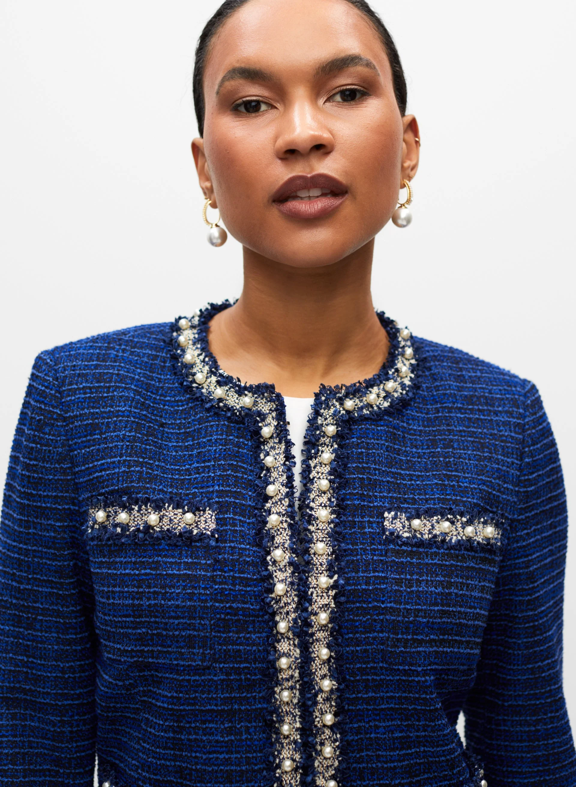 Pearl Detail Boucle Jacket - Image 2