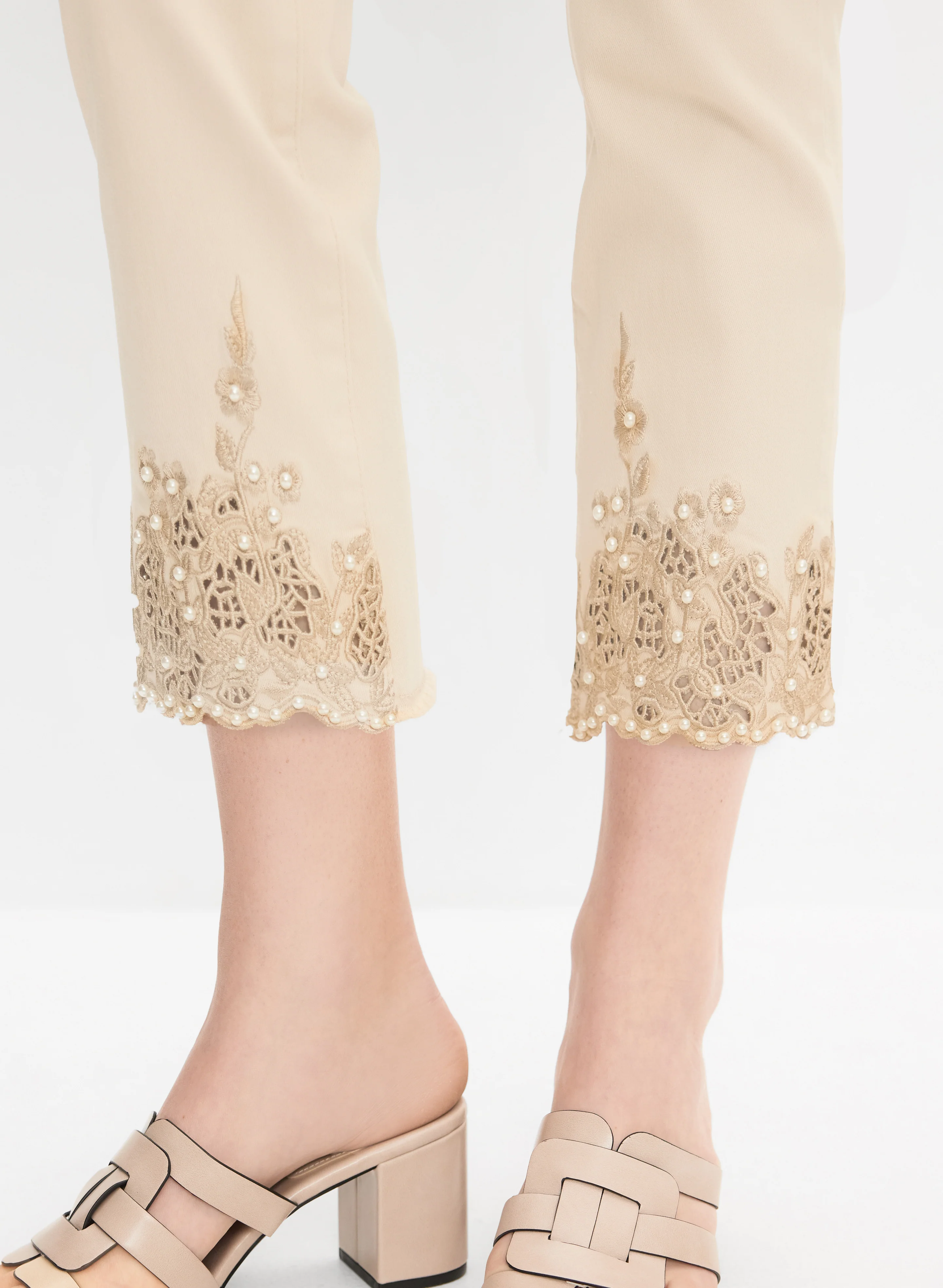 Pearl Embellished Denim Capris - Image 2