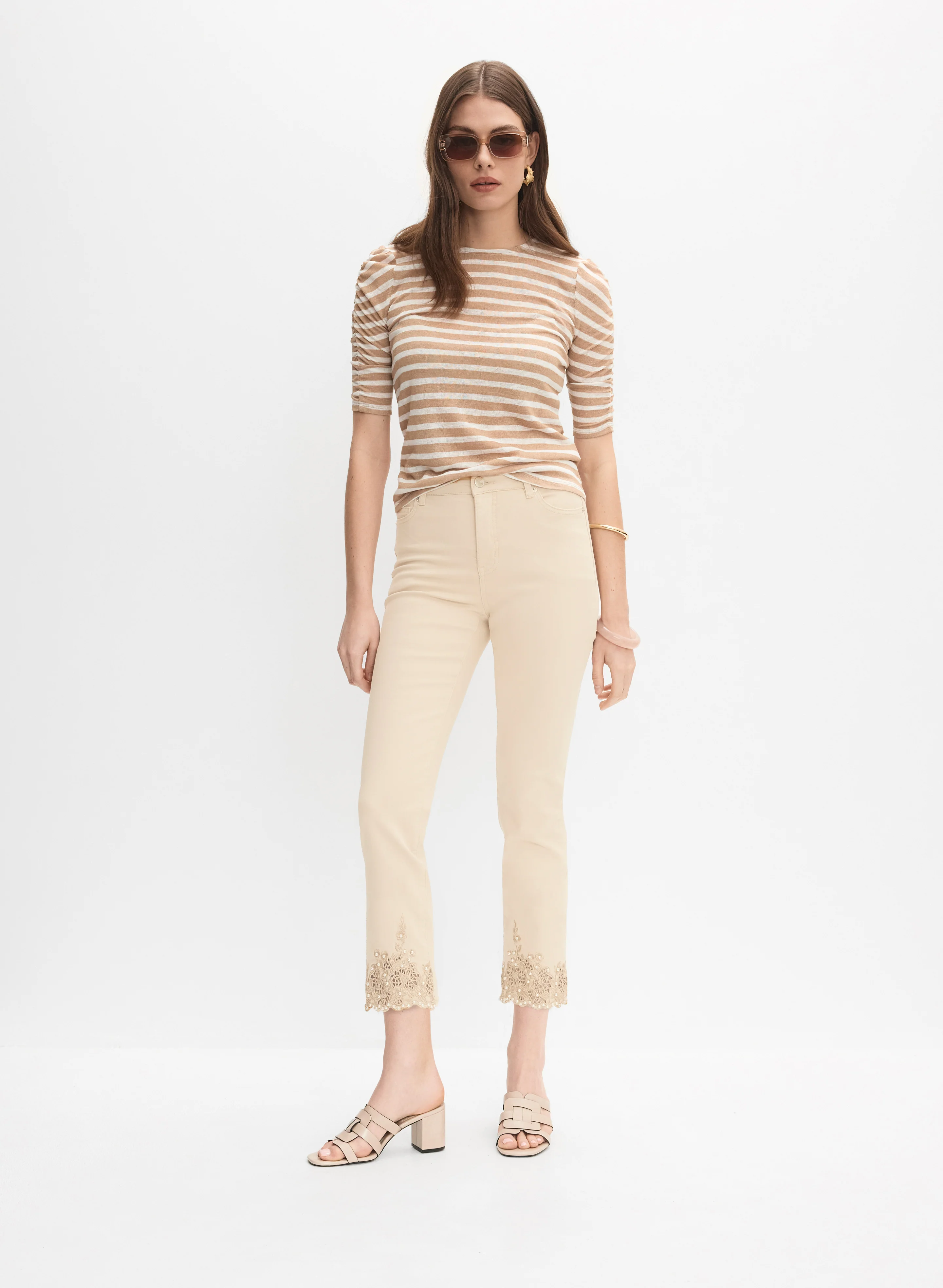 Pearl Embellished Denim Capris - Image 3