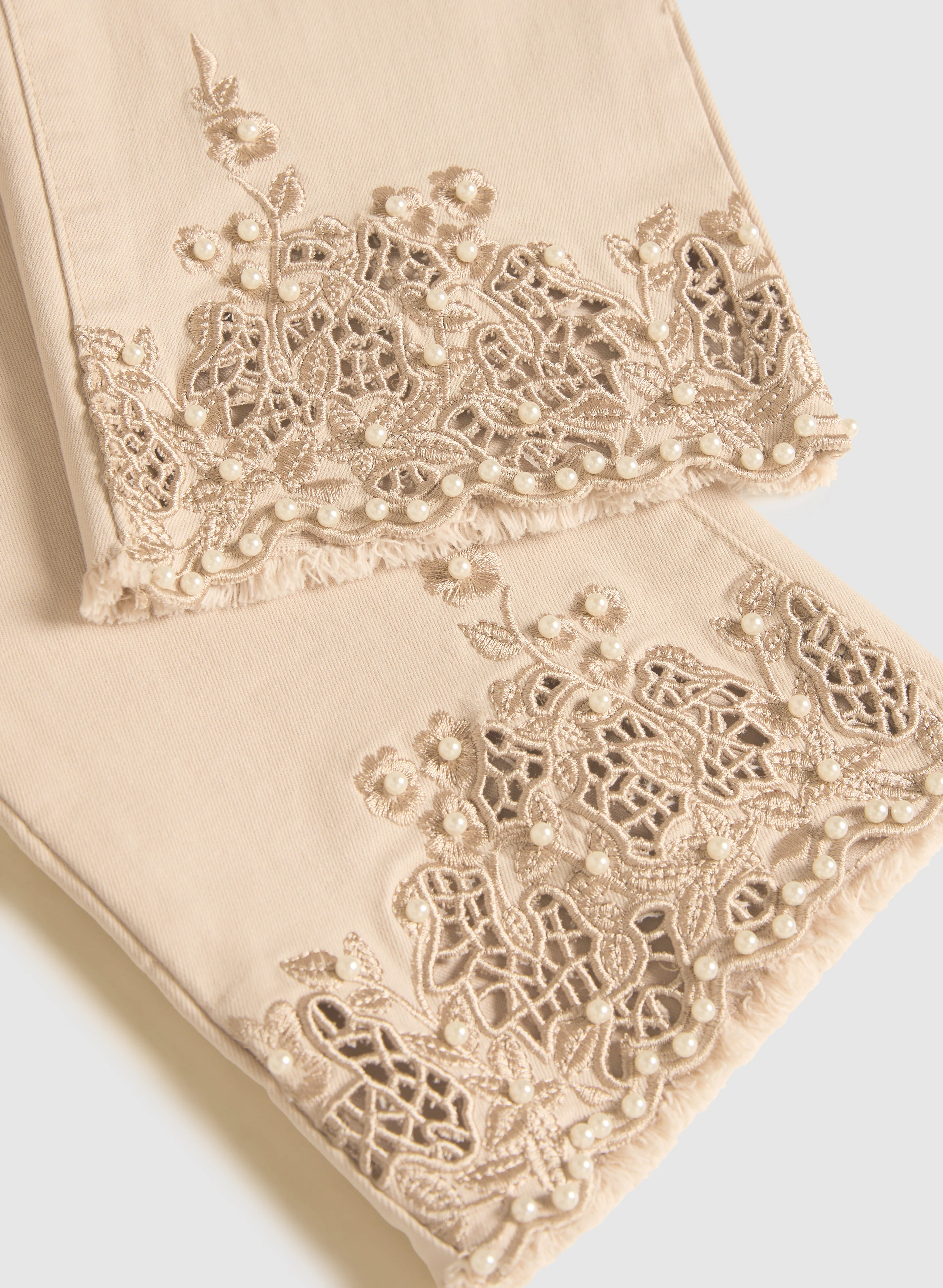 Pearl Embellished Denim Capris - Image 7