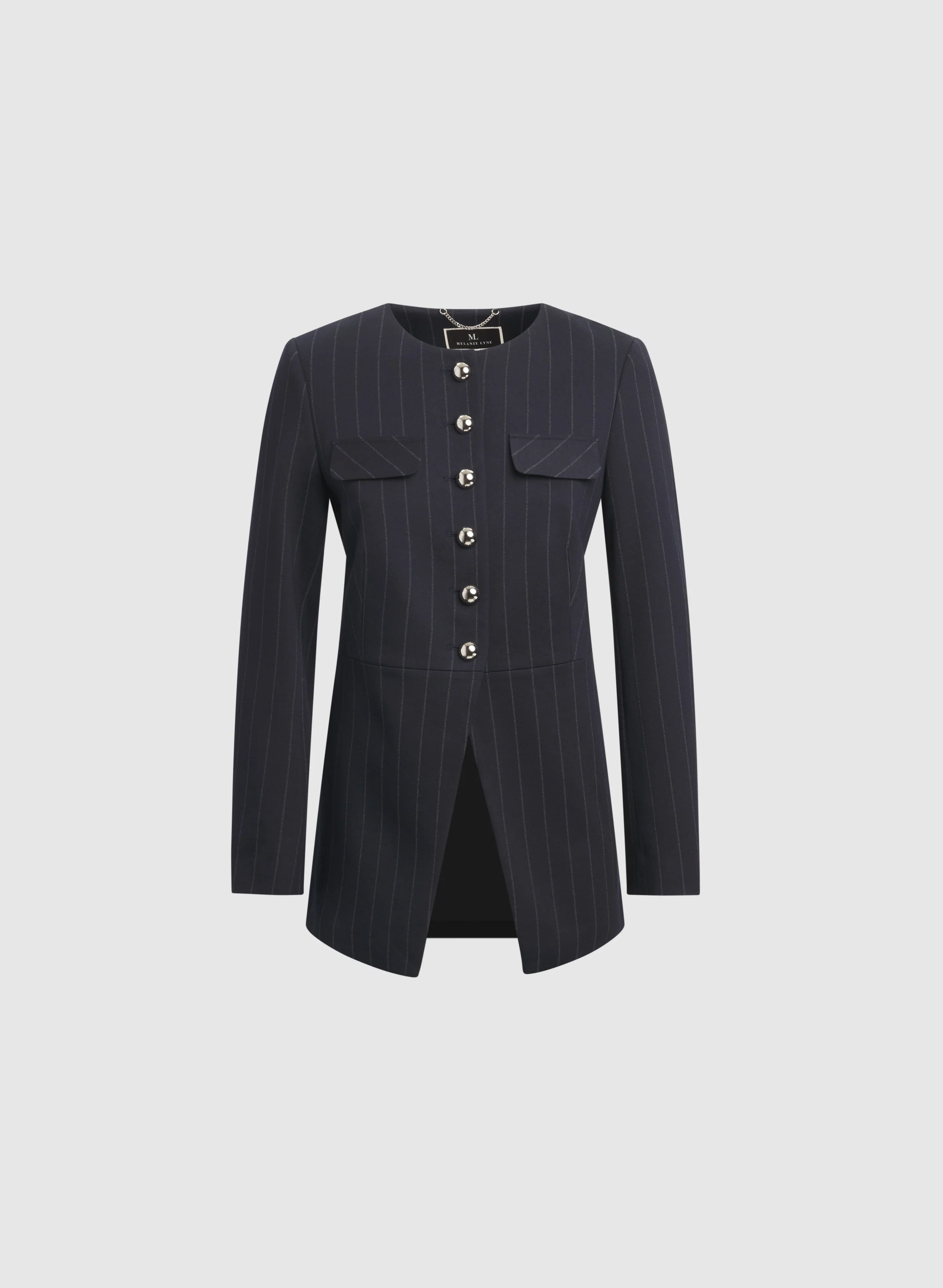 Pinstripe Long Blazer - Image 6