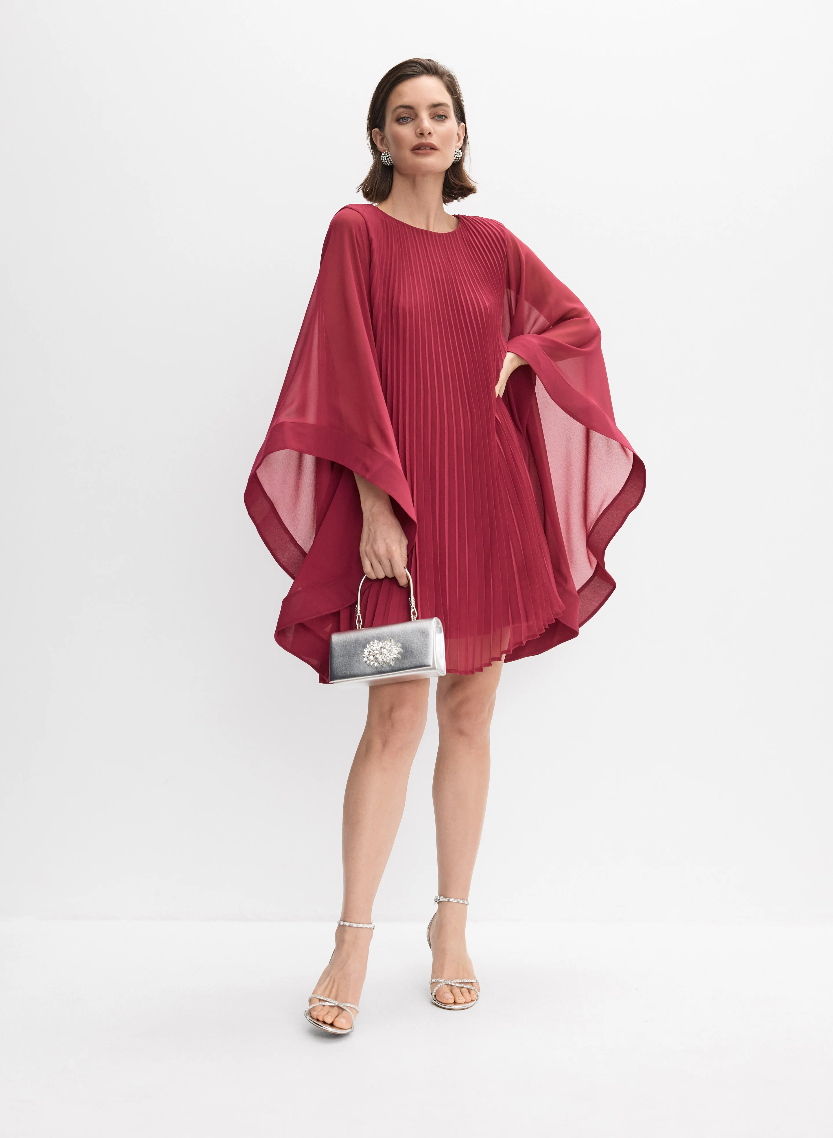 Pleated Cape Sleeve Dress
