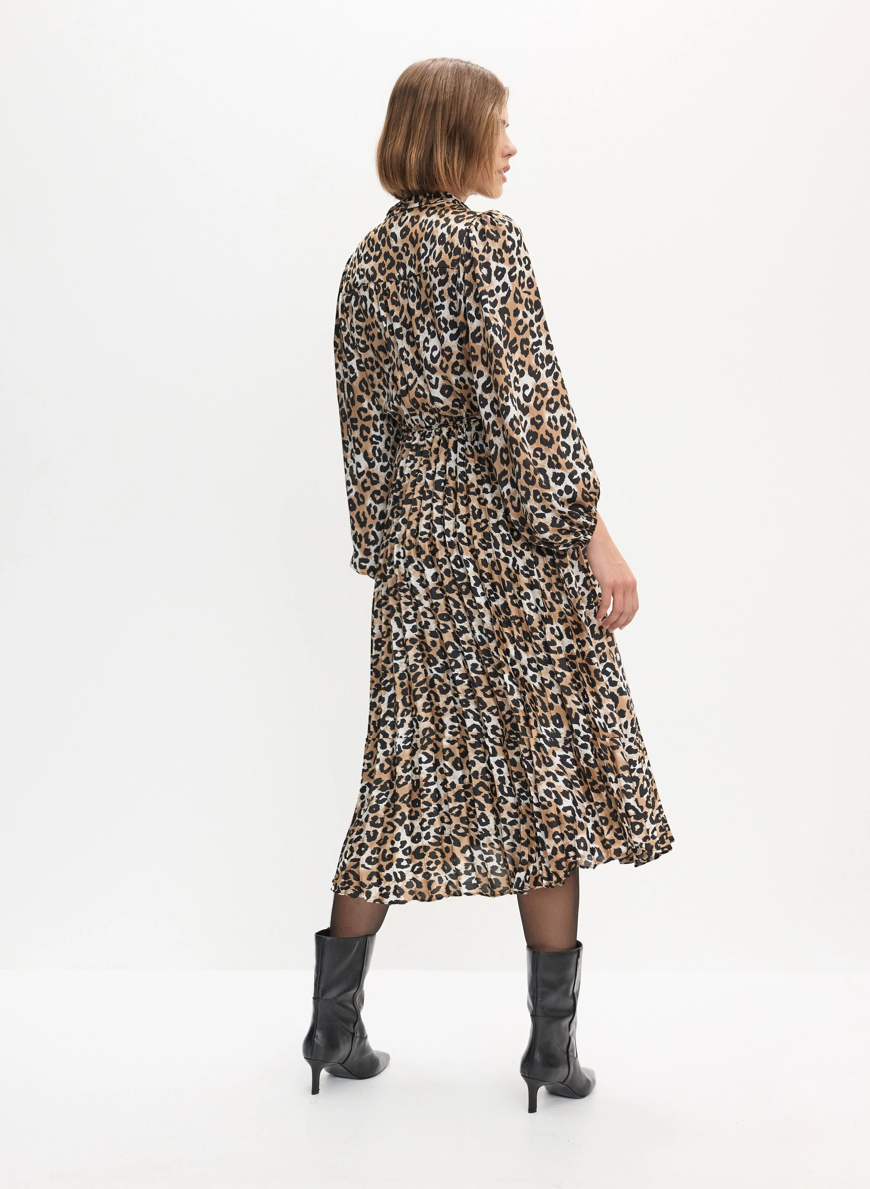Pleated Leopard Print Dress - Image 4