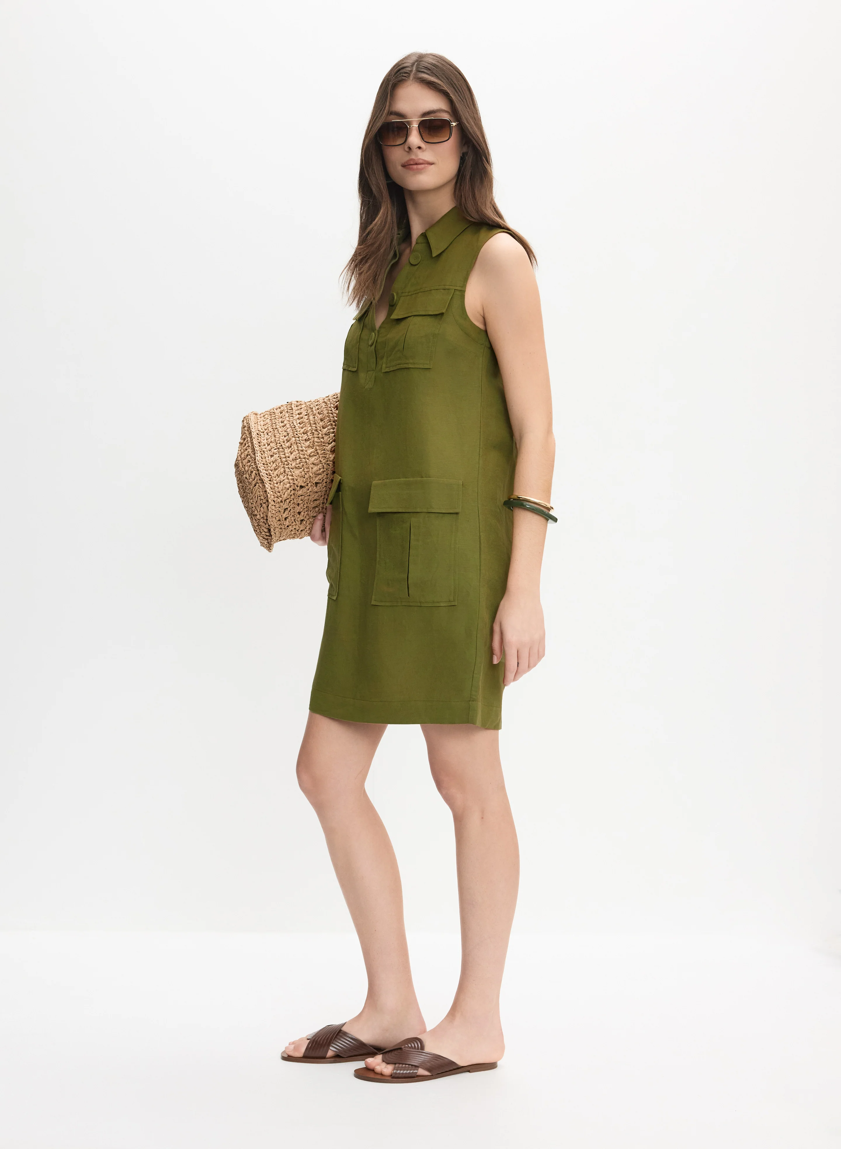 Linen Pocket Detail Dress - Image 2