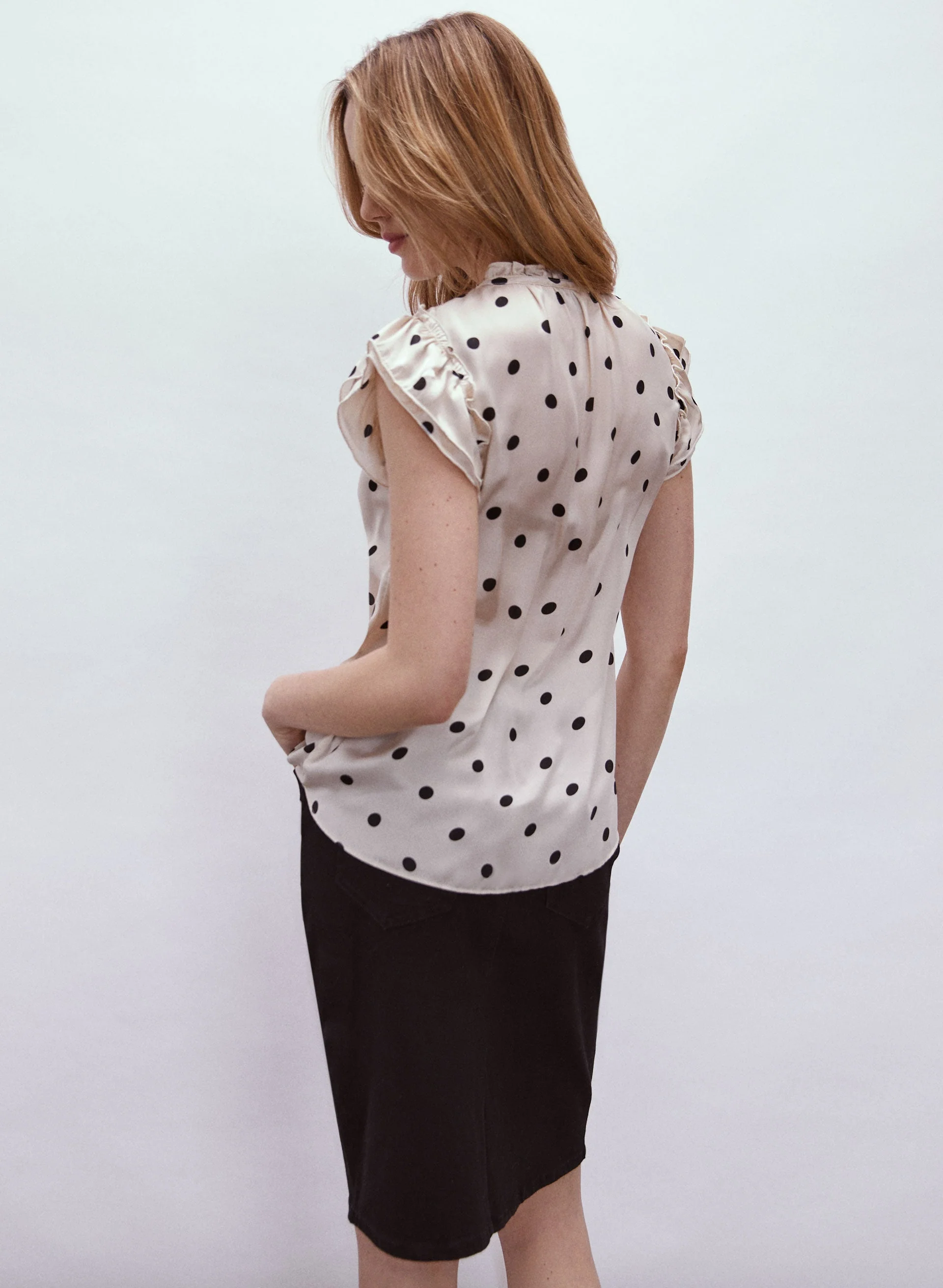 Polka Dot Print Ruffle Blouse - Image 4