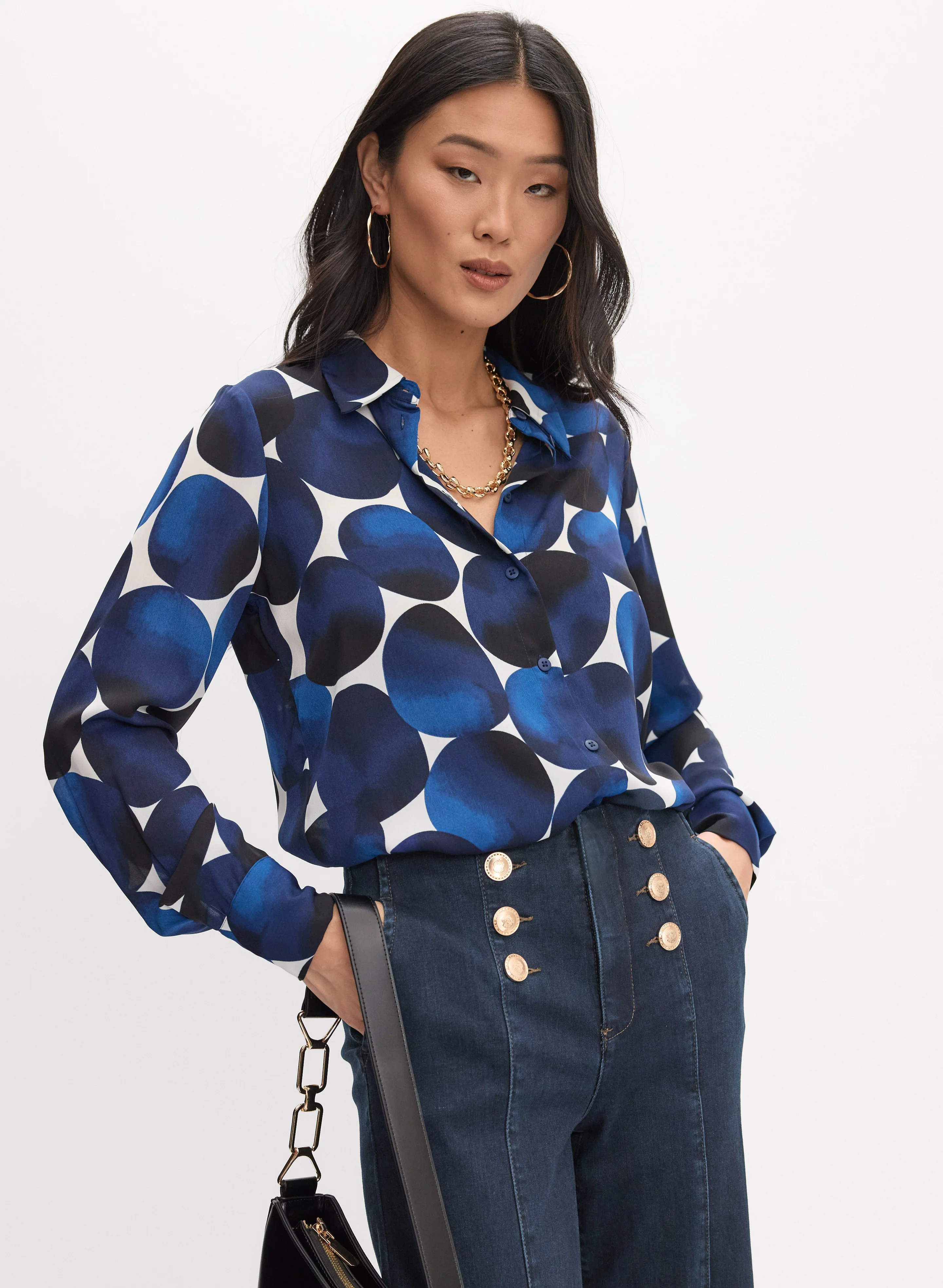 Printed Button-Down Blouse